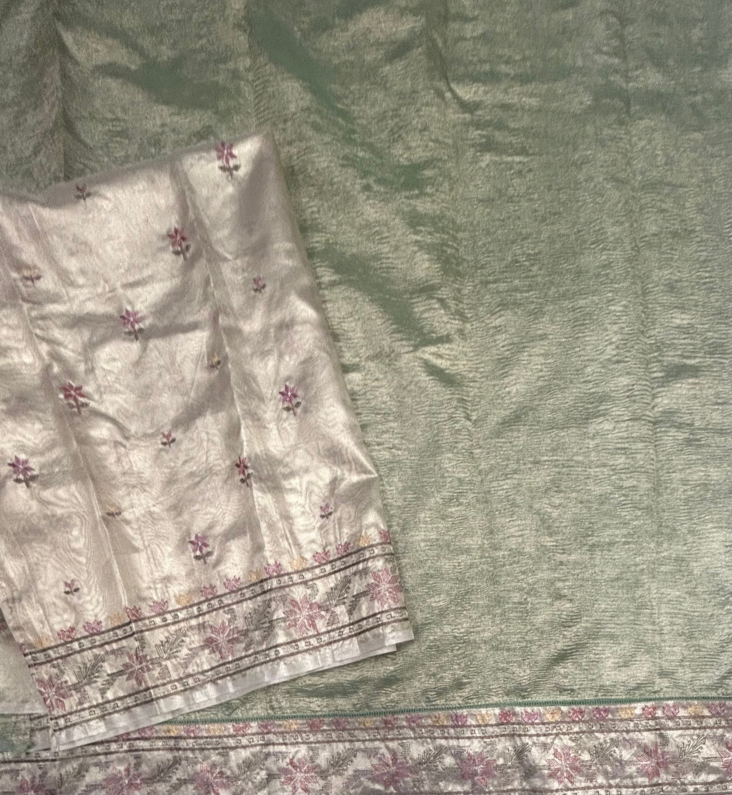 Pastel green crush tissue saree