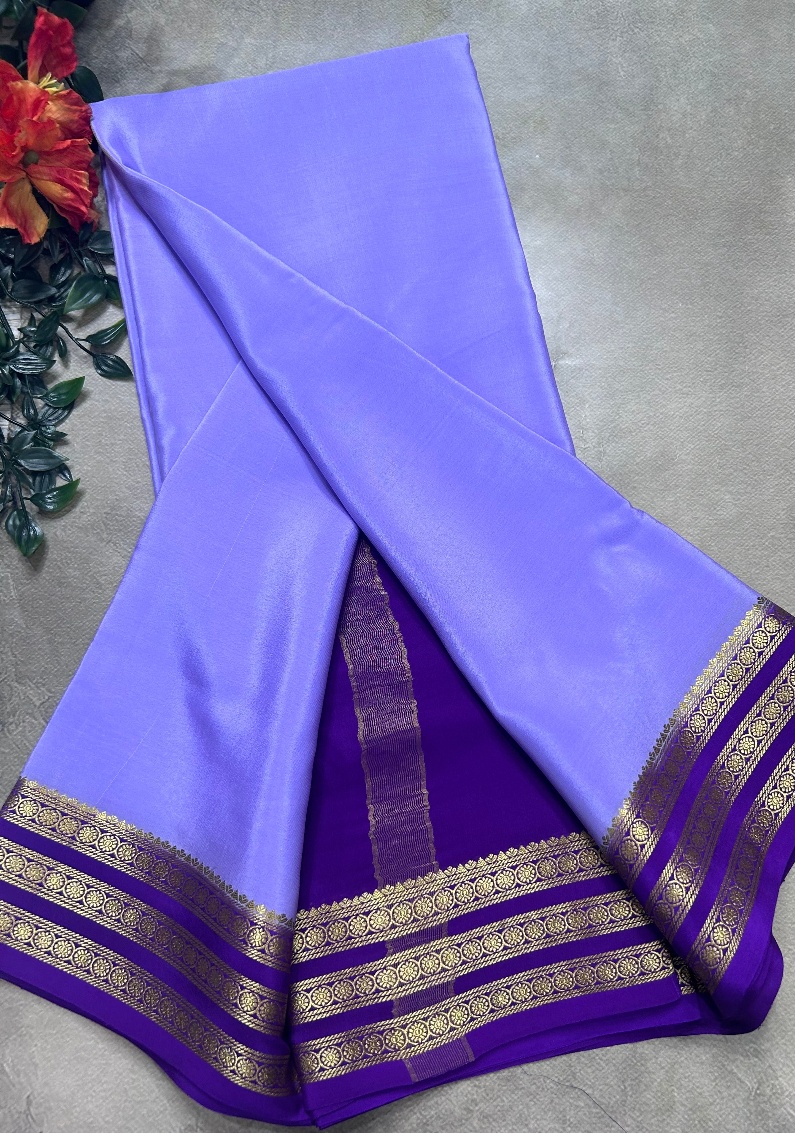 Lilac small border pure mysore silk saree(MSC106)