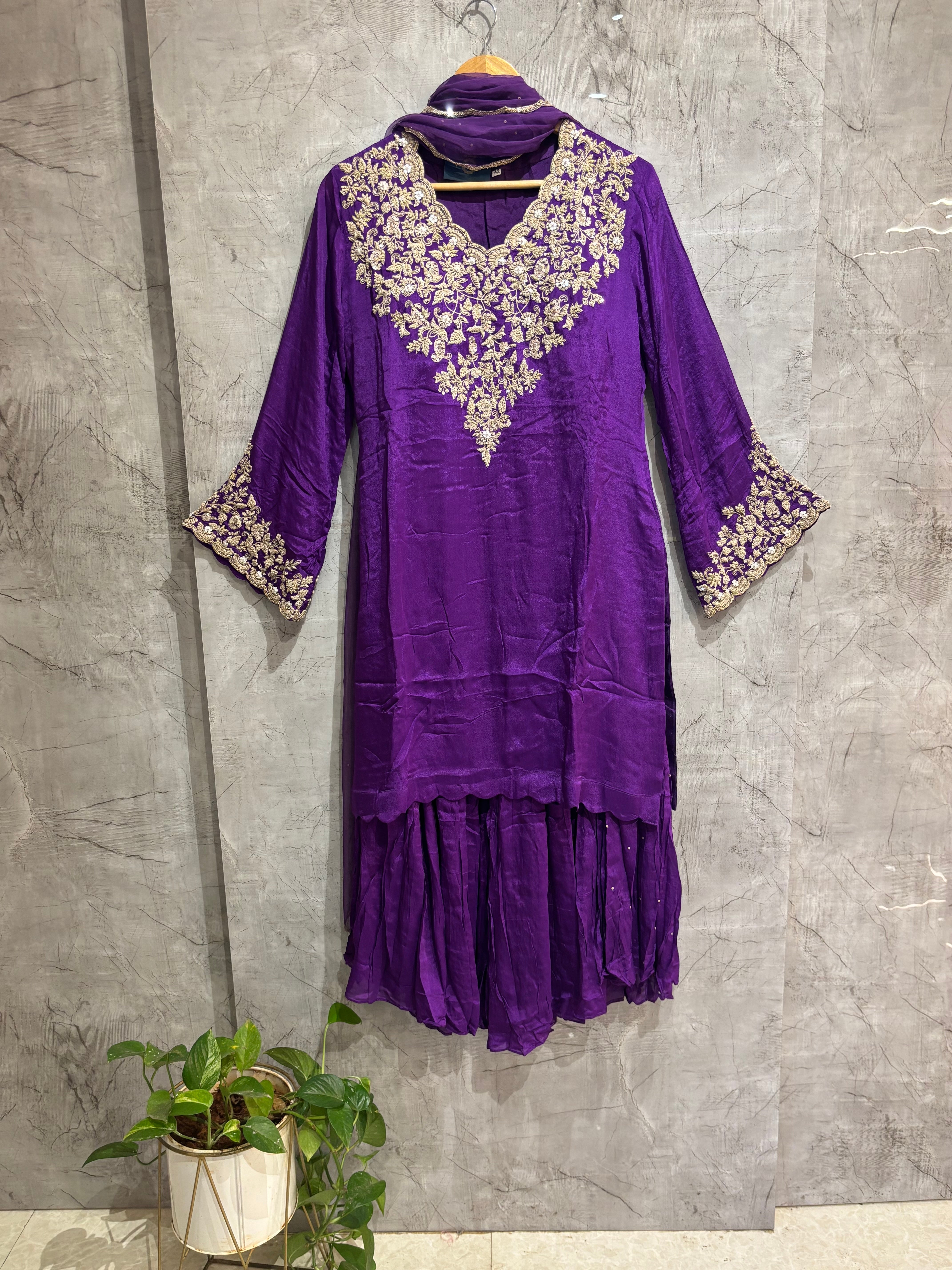 Purple Desinger Sharara party Kurtha set