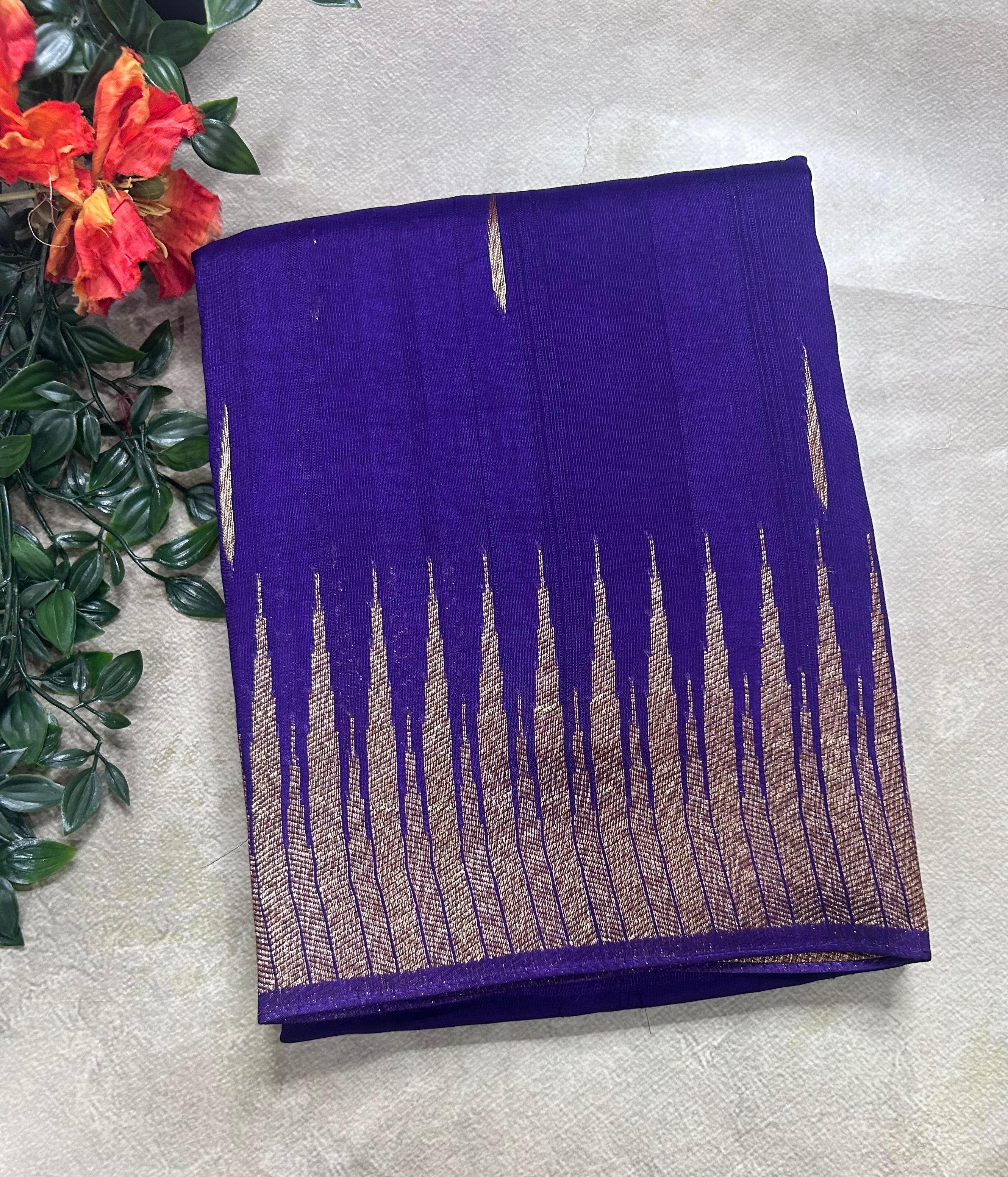 Purple temple border tussar crepe 106 silk saree