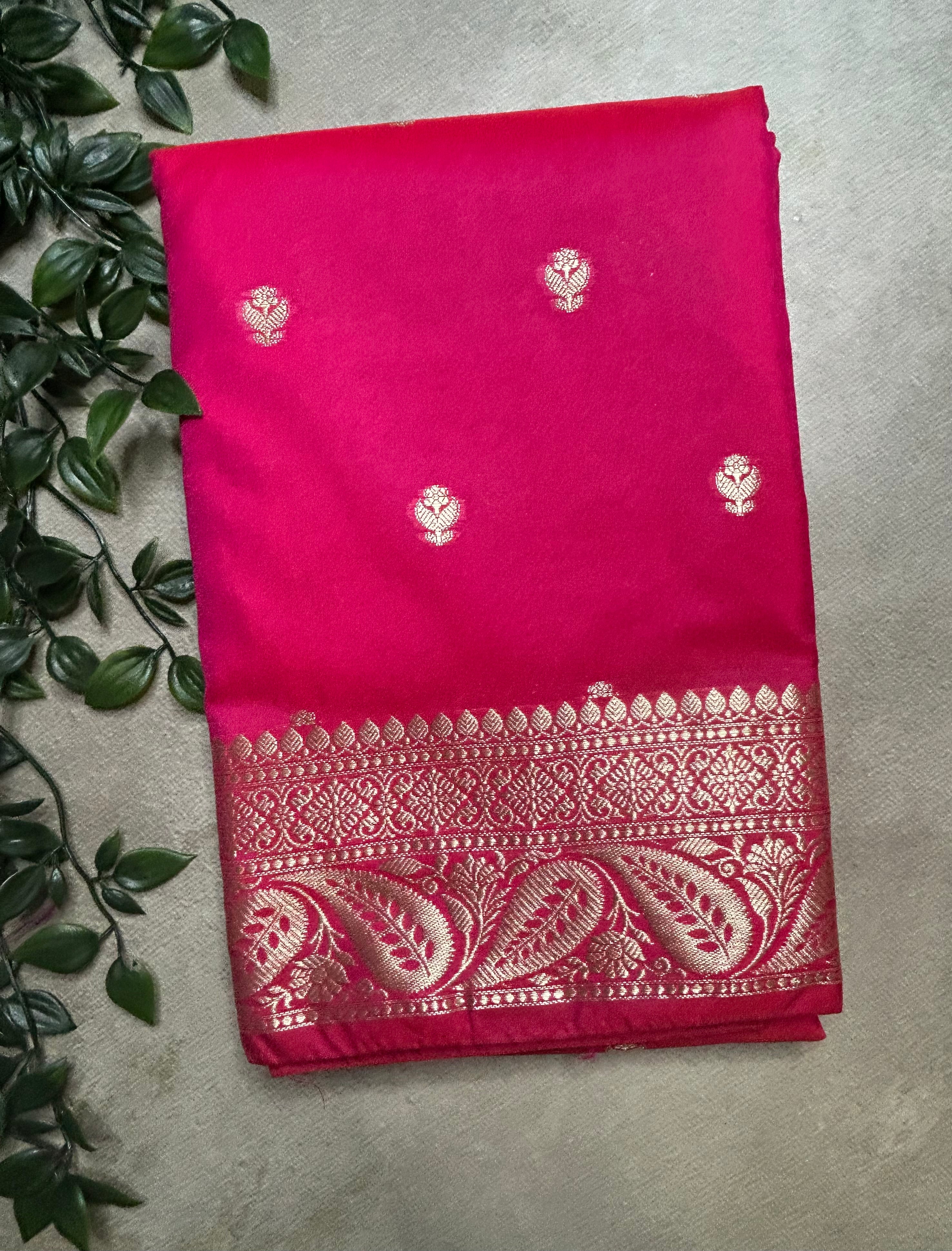 Rani pink  small butta semi kanchi saree