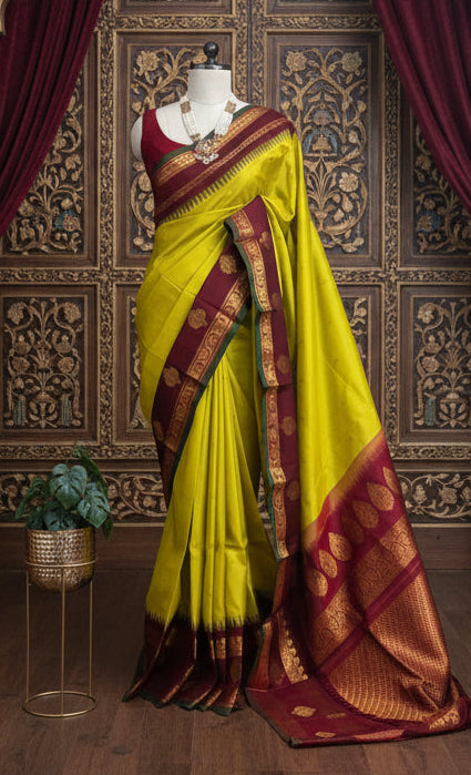 Neon Green pure handloom gadwal 101 silk saree