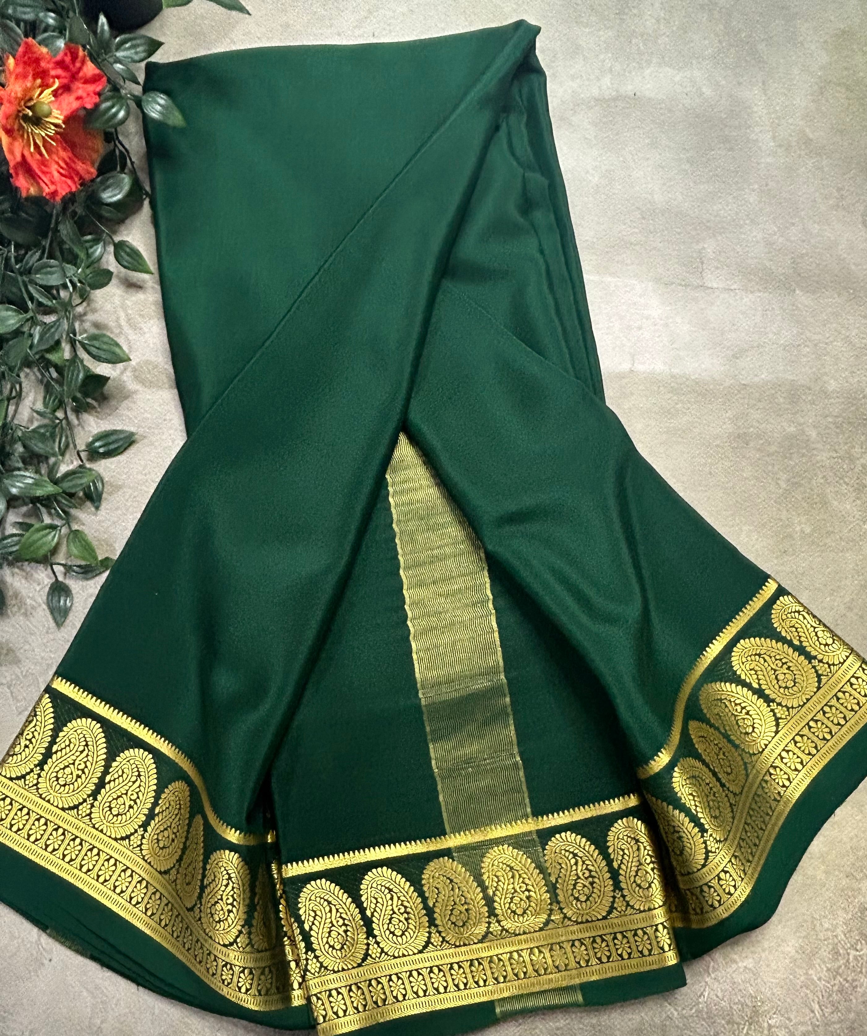 Bottle green plain mango border pure Mysore silk 105 saree