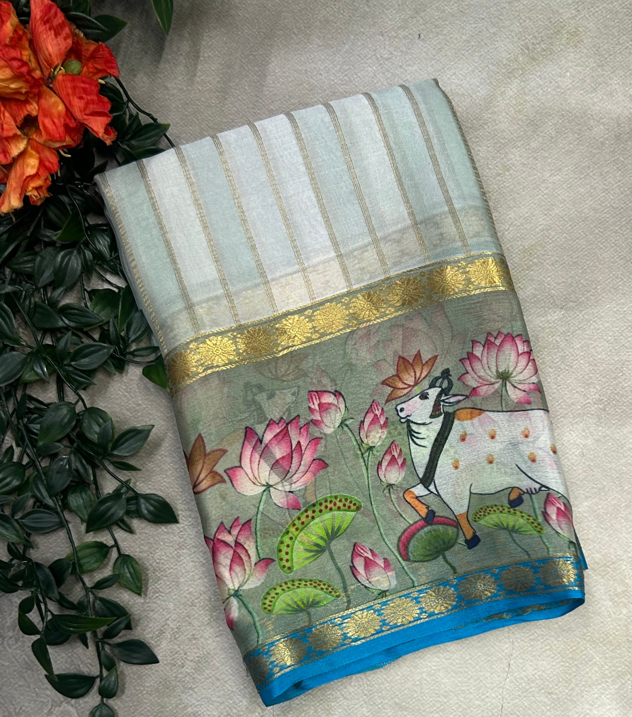 Rankart kalamkari border pure wrinkle 103 crepe silk saree