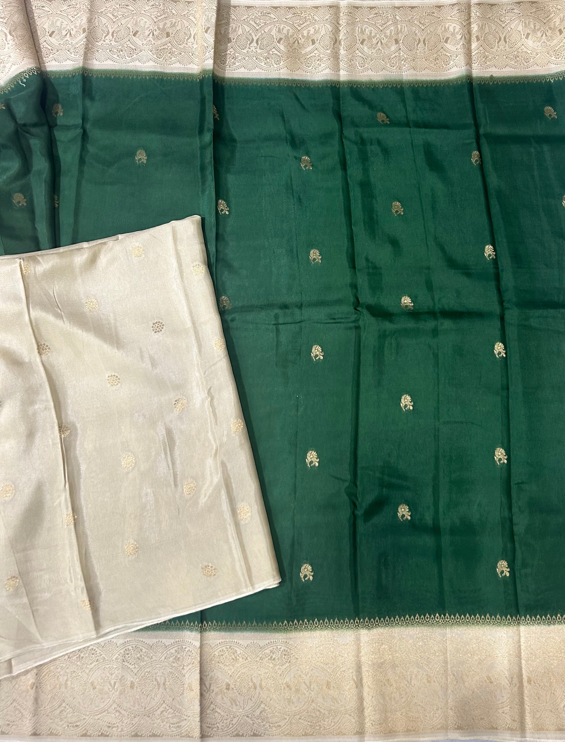 Green contrast border semi Mysore 105 saree