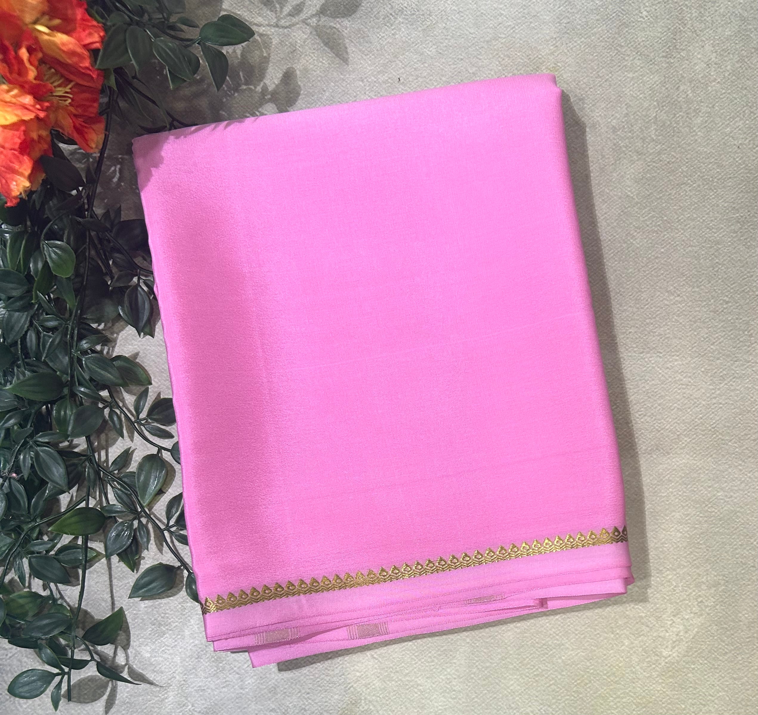 Light pink small border pure Mysore silk 103 saree