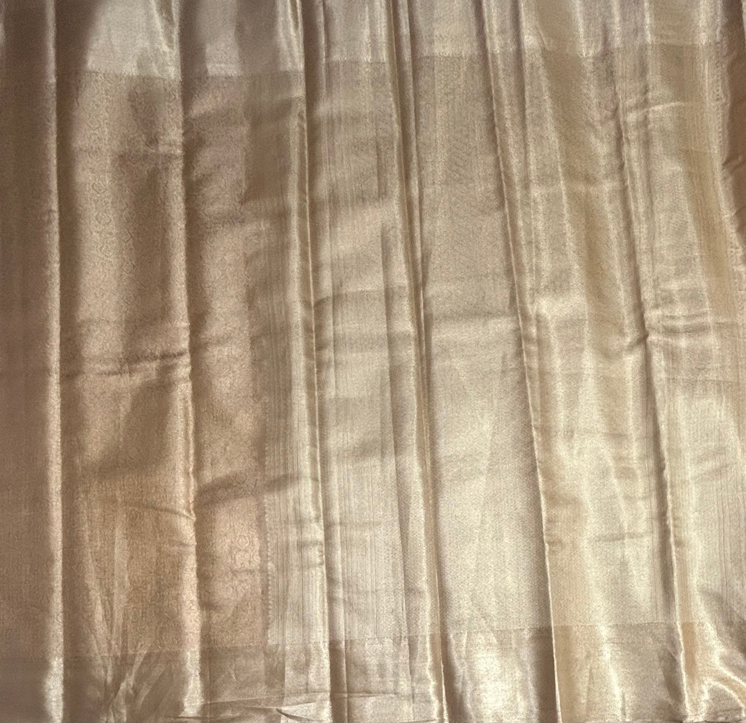 Golden brocade small border semi tissue saree