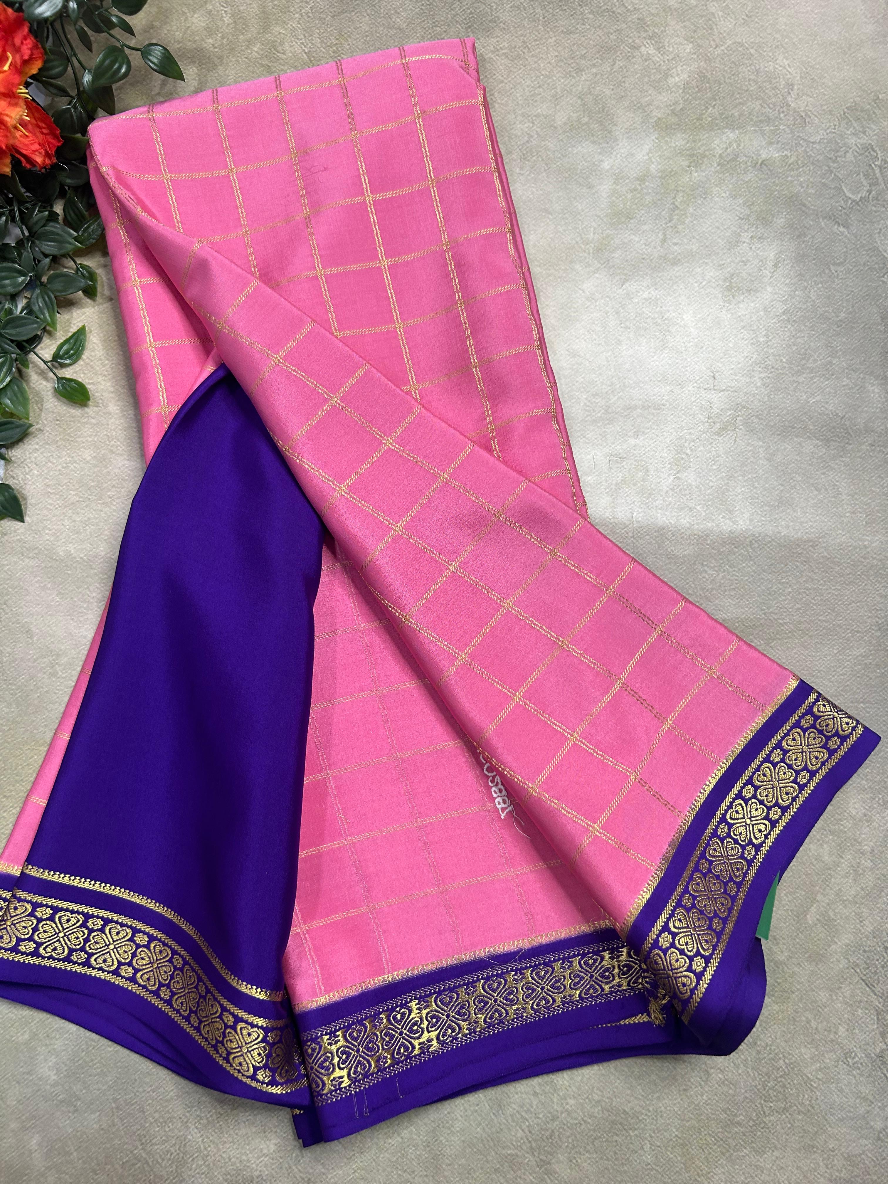 Light pink checks pure css zari Mysore silk 105 saree