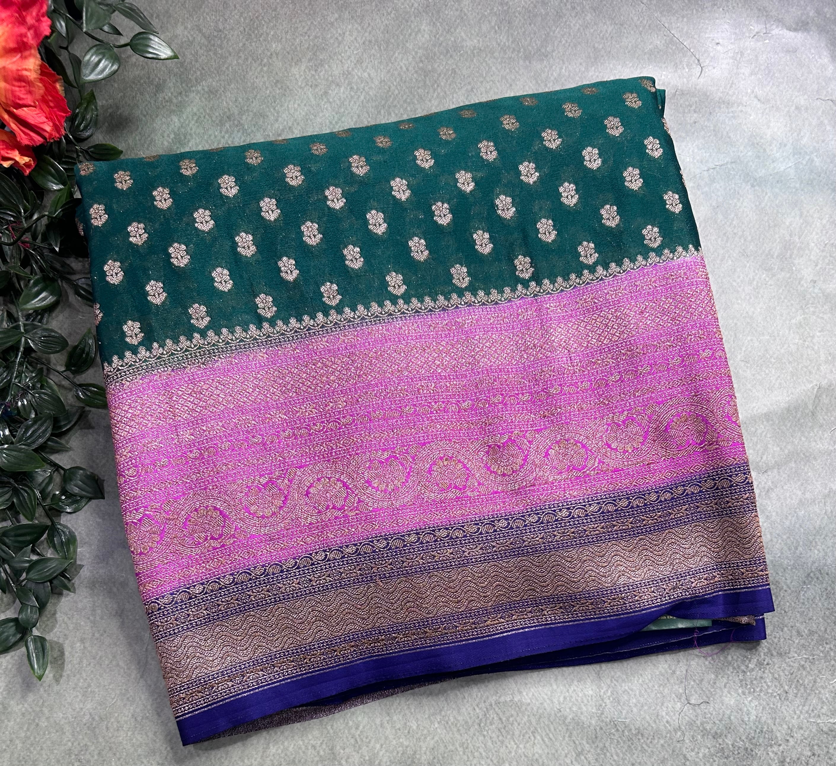 Bottle green 3d semi georgette 105 saree