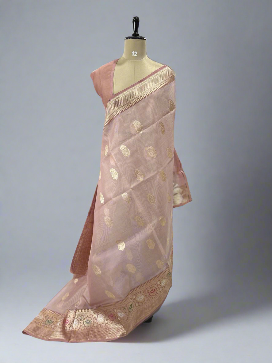 Peach pure banaras kora organza saree
