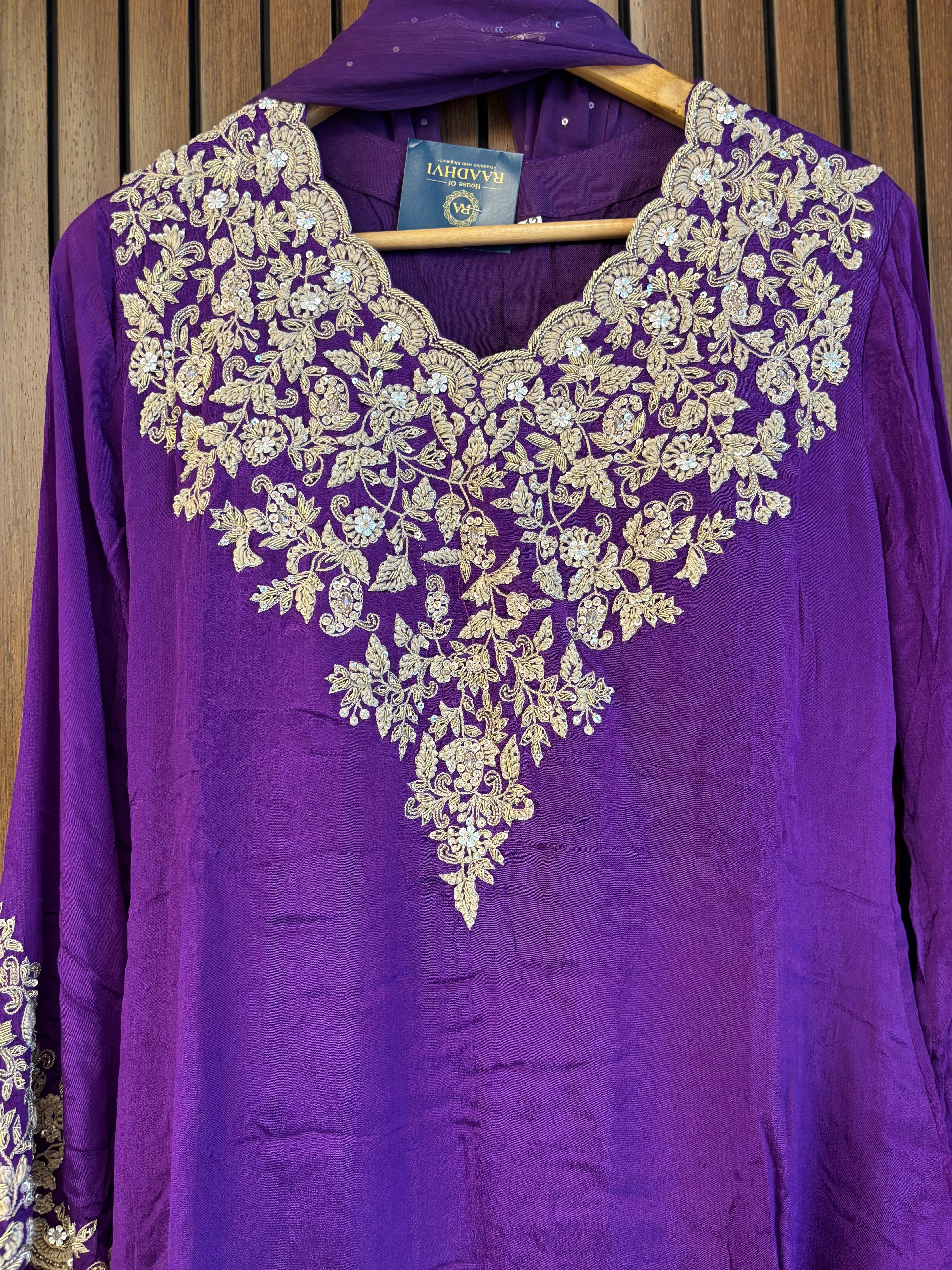 Purple Desinger Sharara party Kurtha set