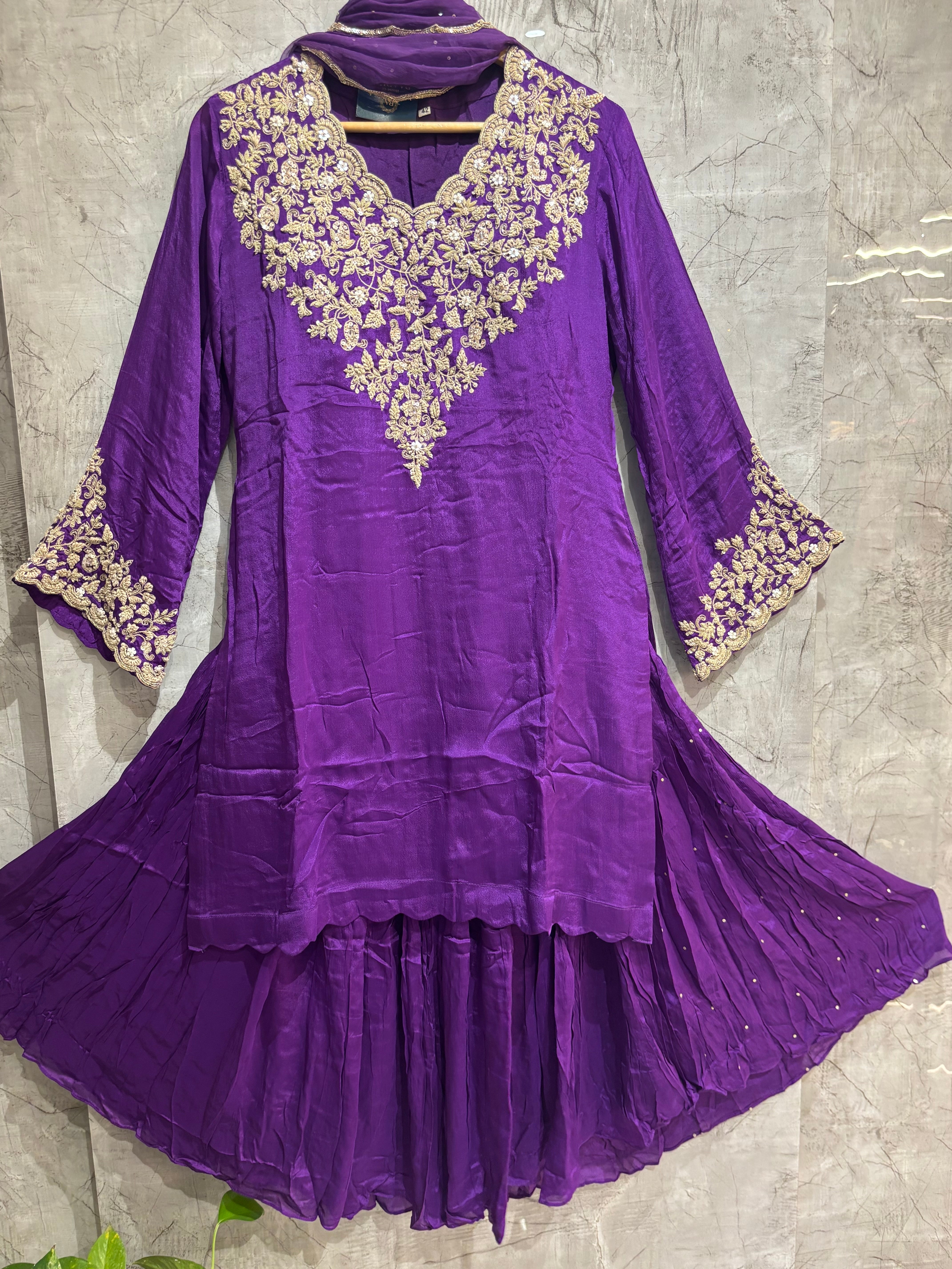 Purple Desinger Sharara party Kurtha set
