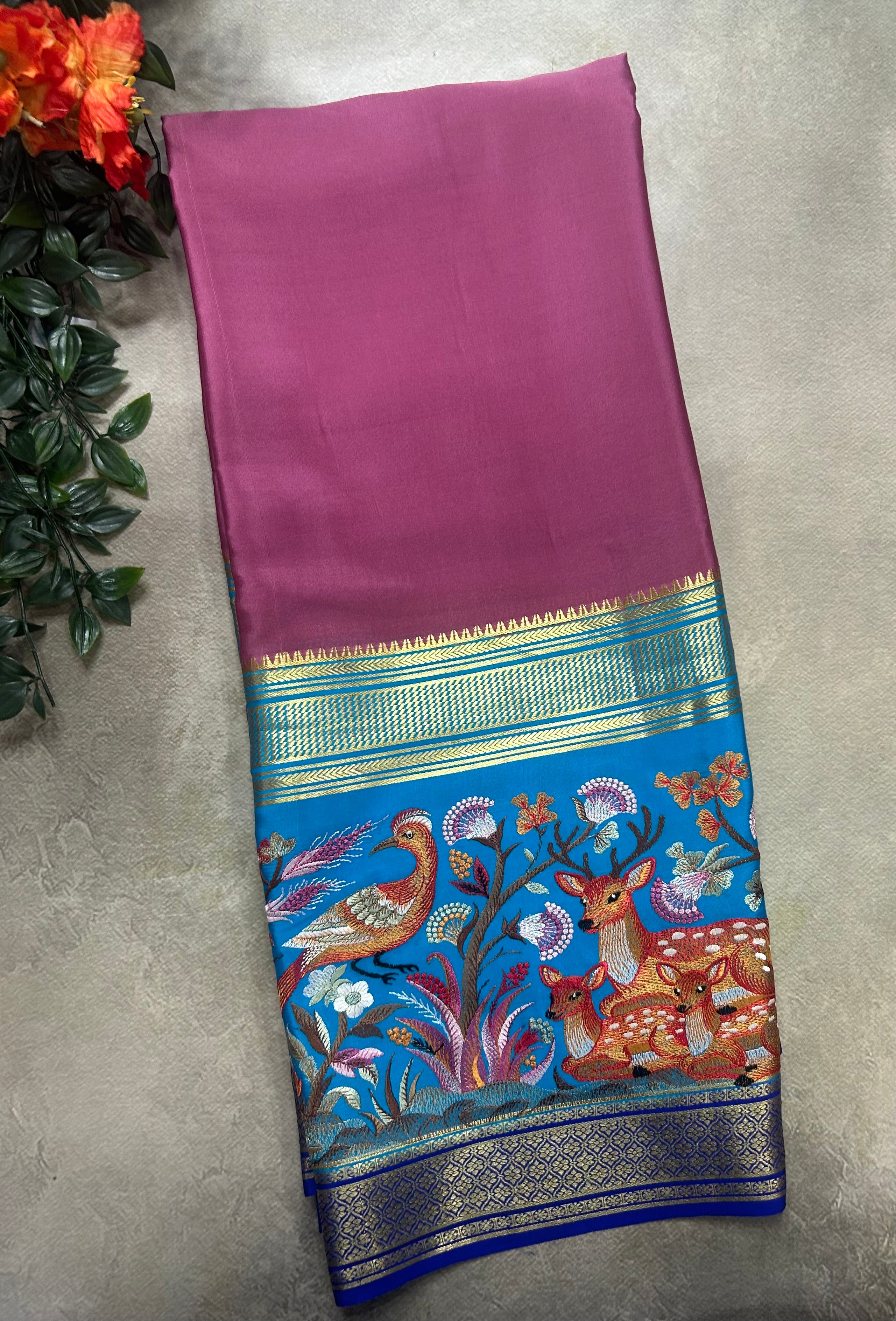 3D embroidery pure mysore silk-105 saree
