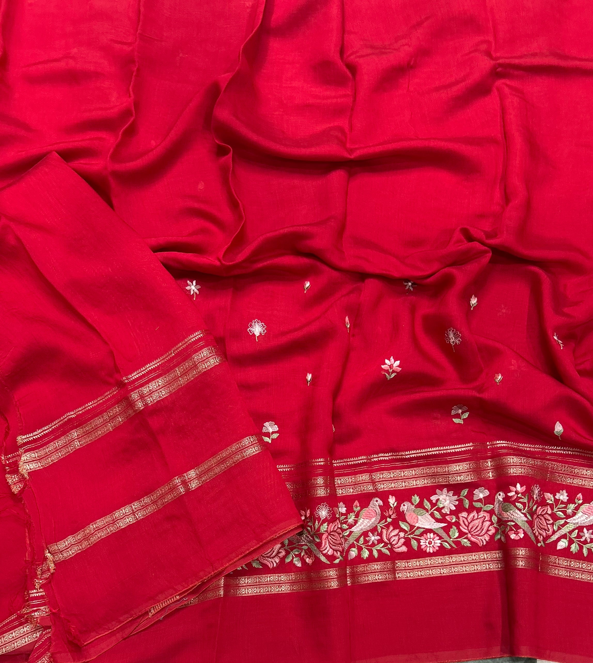 Red embrodiery soft tussar crepe 104 saree