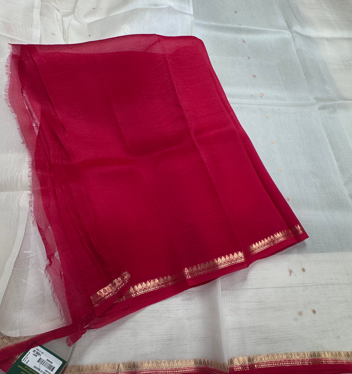 White n red pure Kora Organza Saree 111