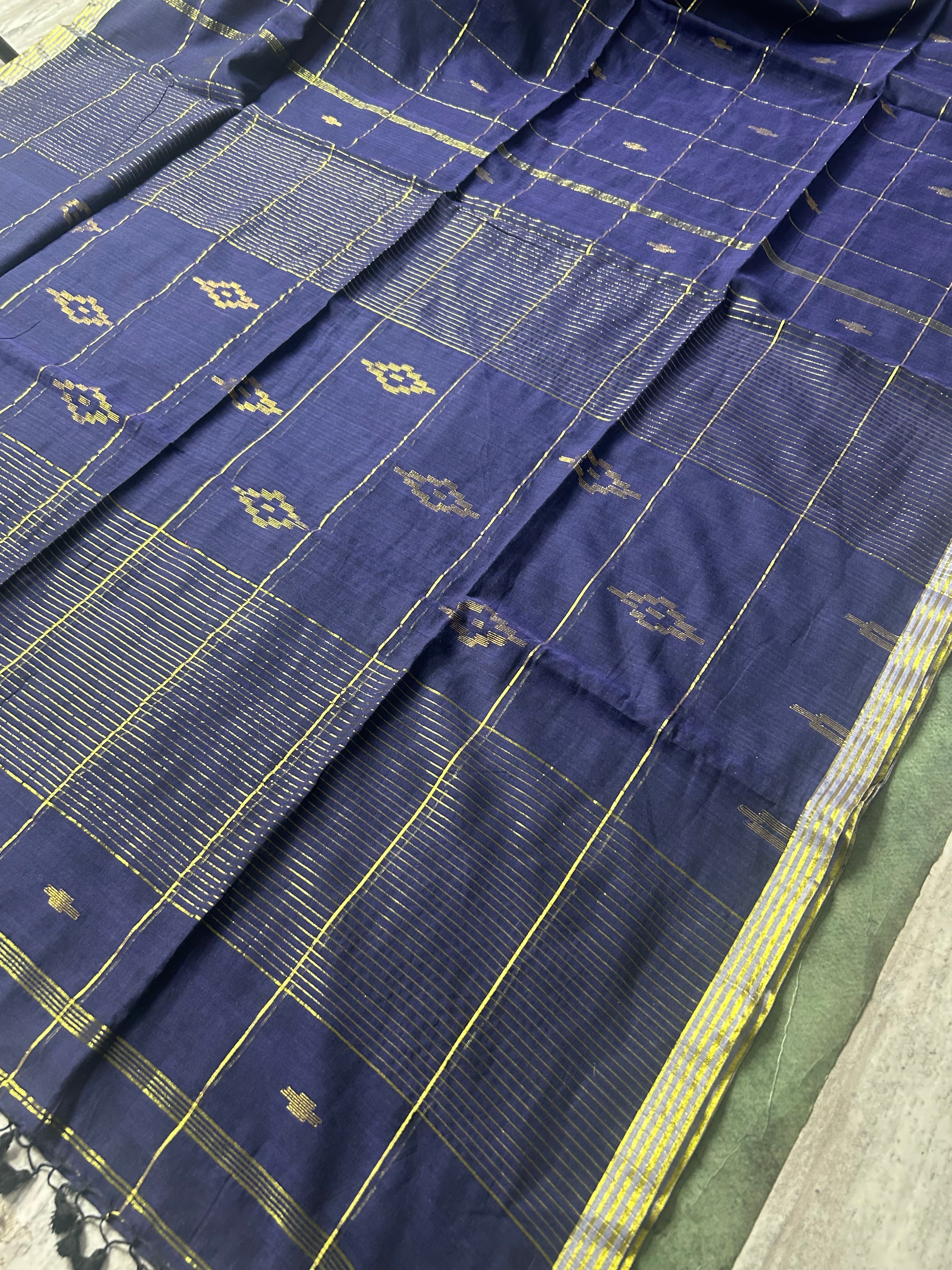 Dark blue pure cotton 103 jamdani saree