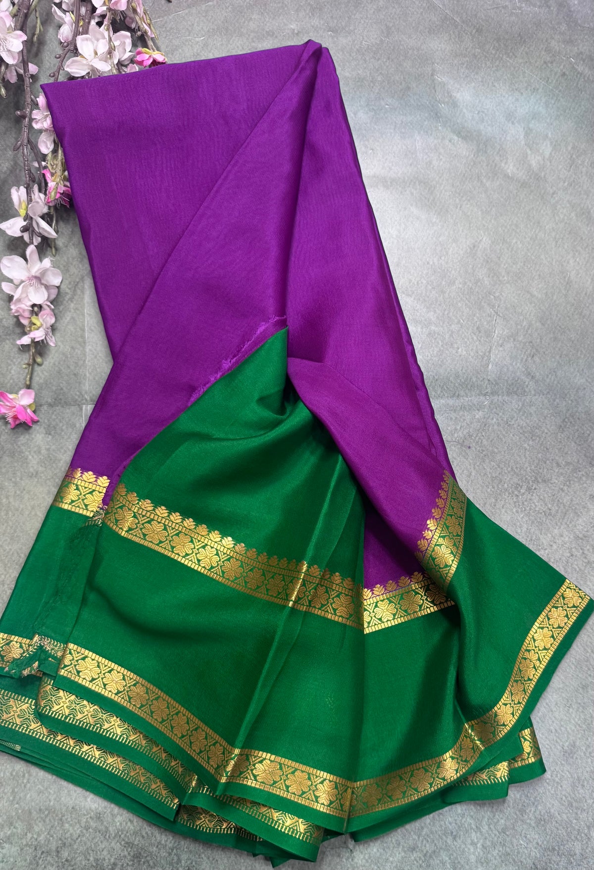 Purple n green pure Mysore silk saree