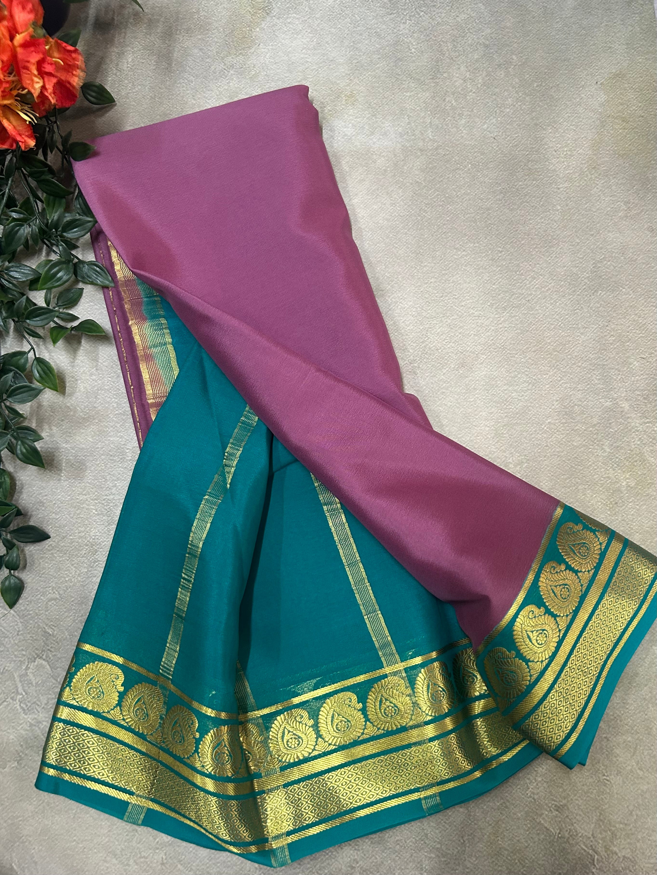 Onion Pink pure Mysore silk saree