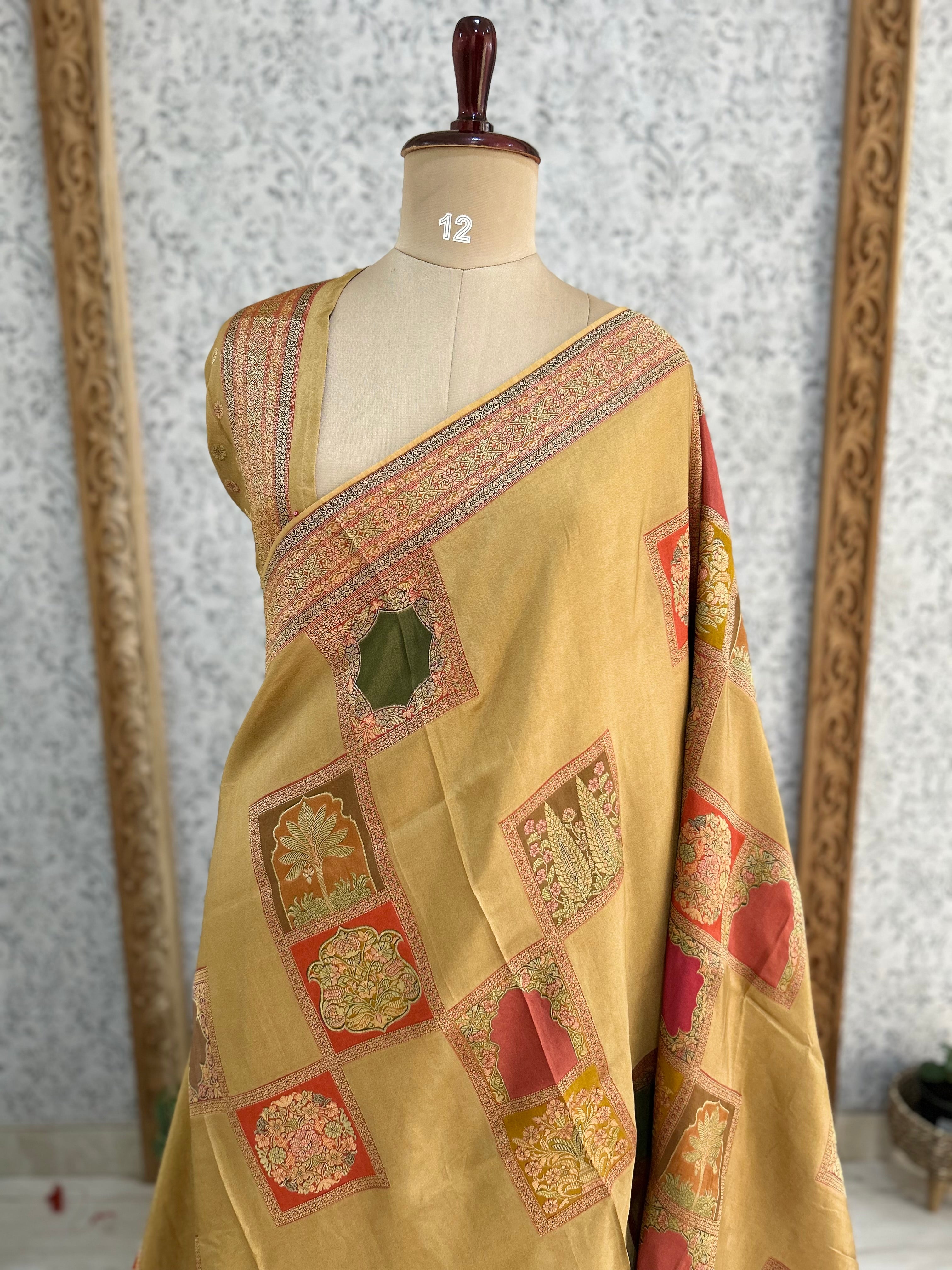 Beige dola crepe silk saree 101