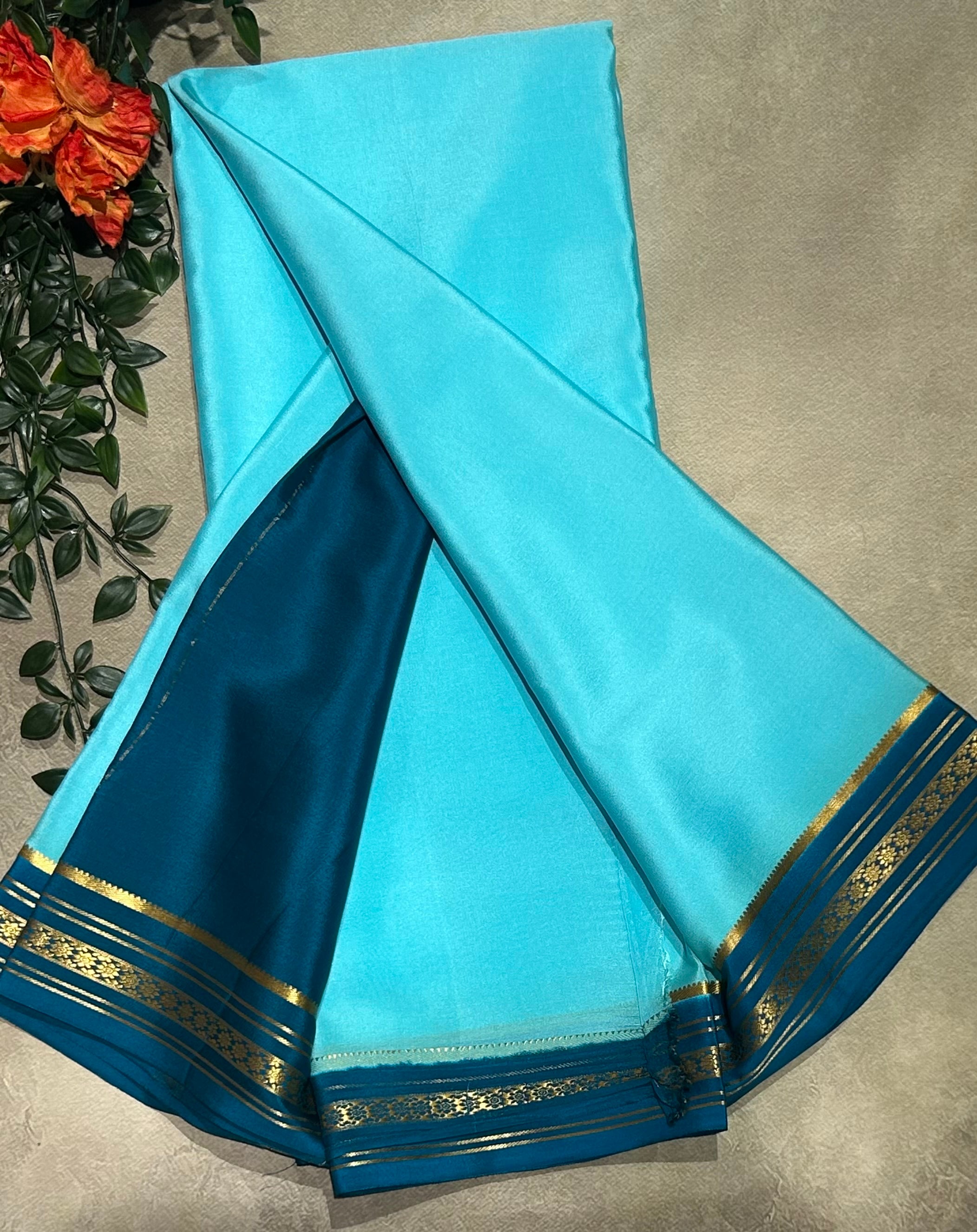 Sky blue stripes border pure Mysore silk-103 saree