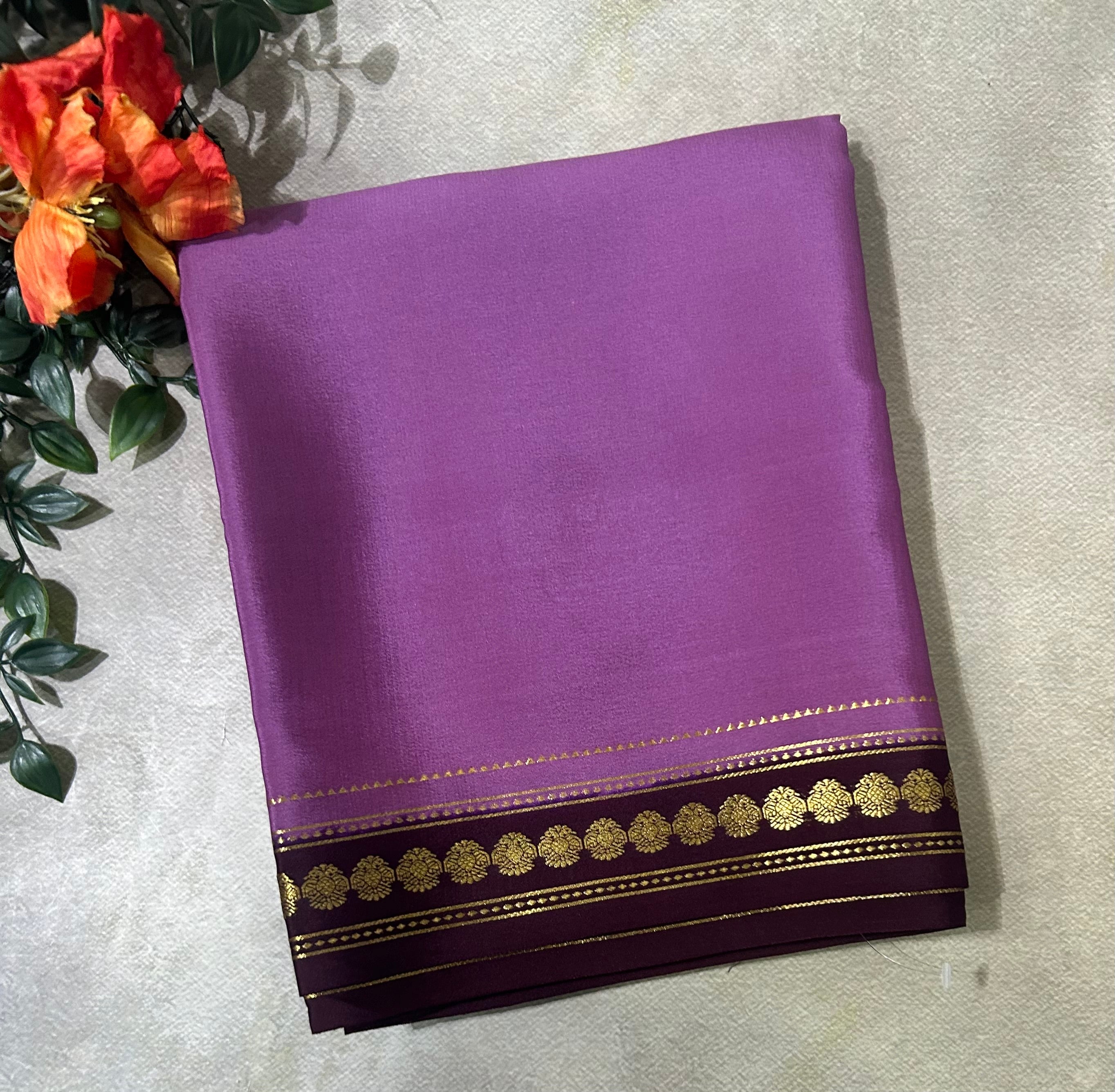 Light purple small border pure Mysore silk 104 saree