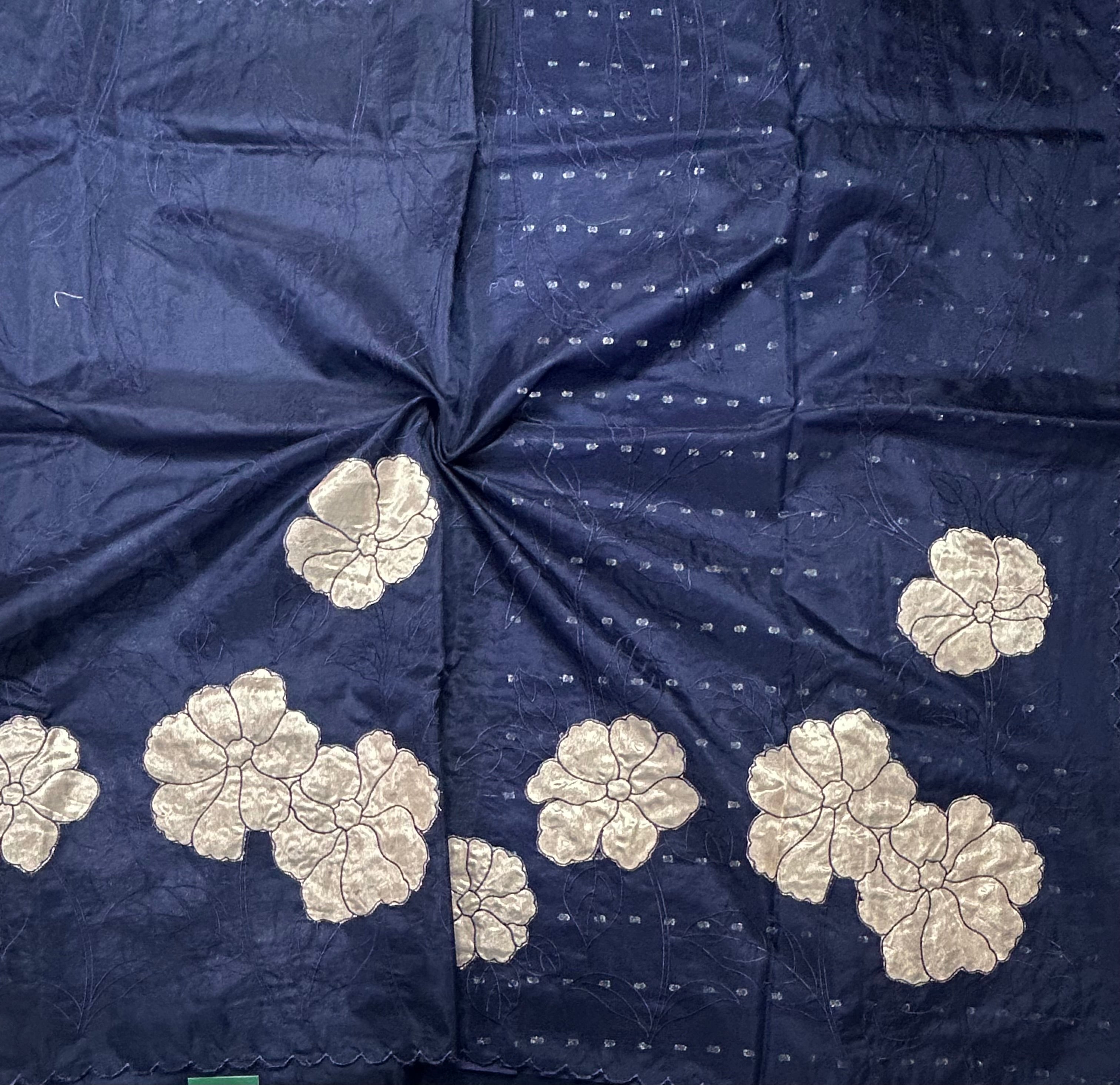 Navy blue vicose organza appliqué scallop border 105 saree