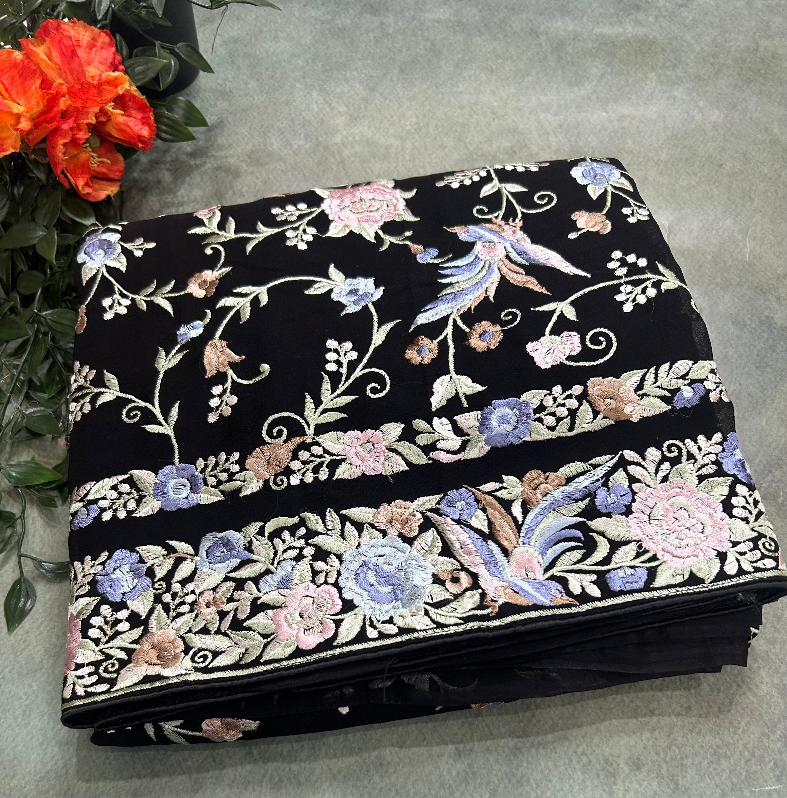 Black georgette parsi 104 saree