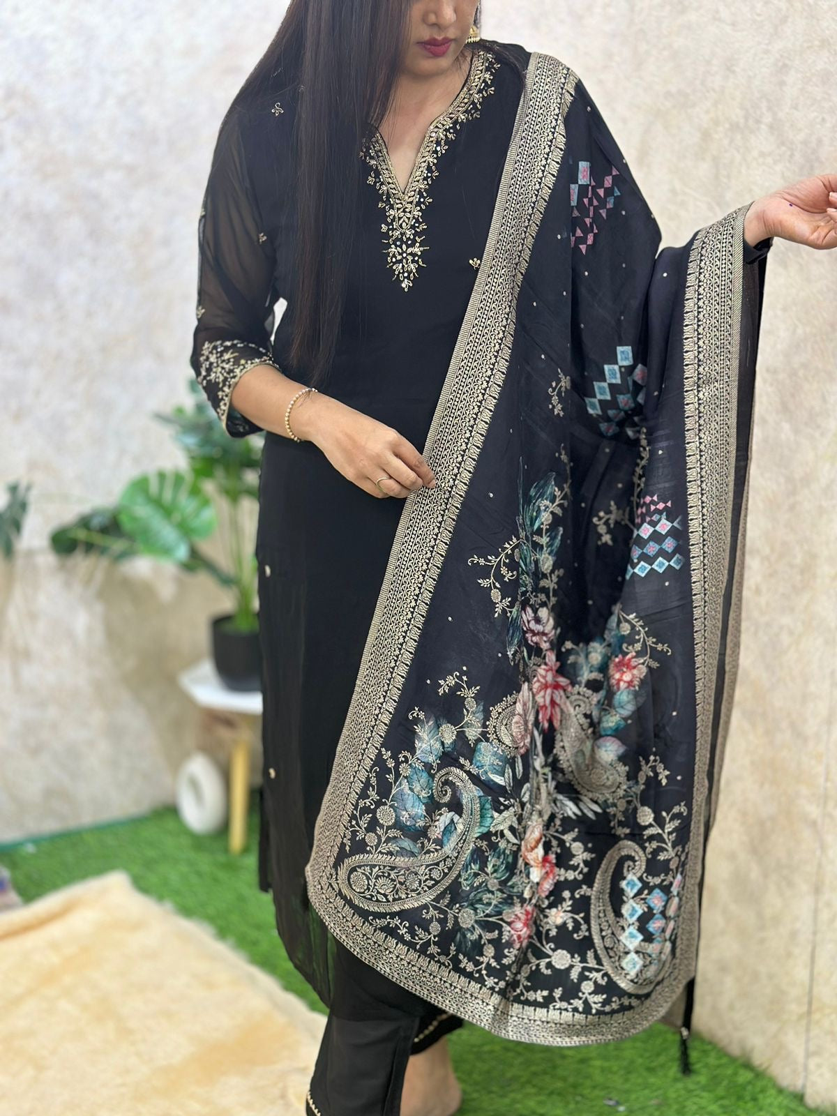 Meena Black Georgette Handwork kurtha 663