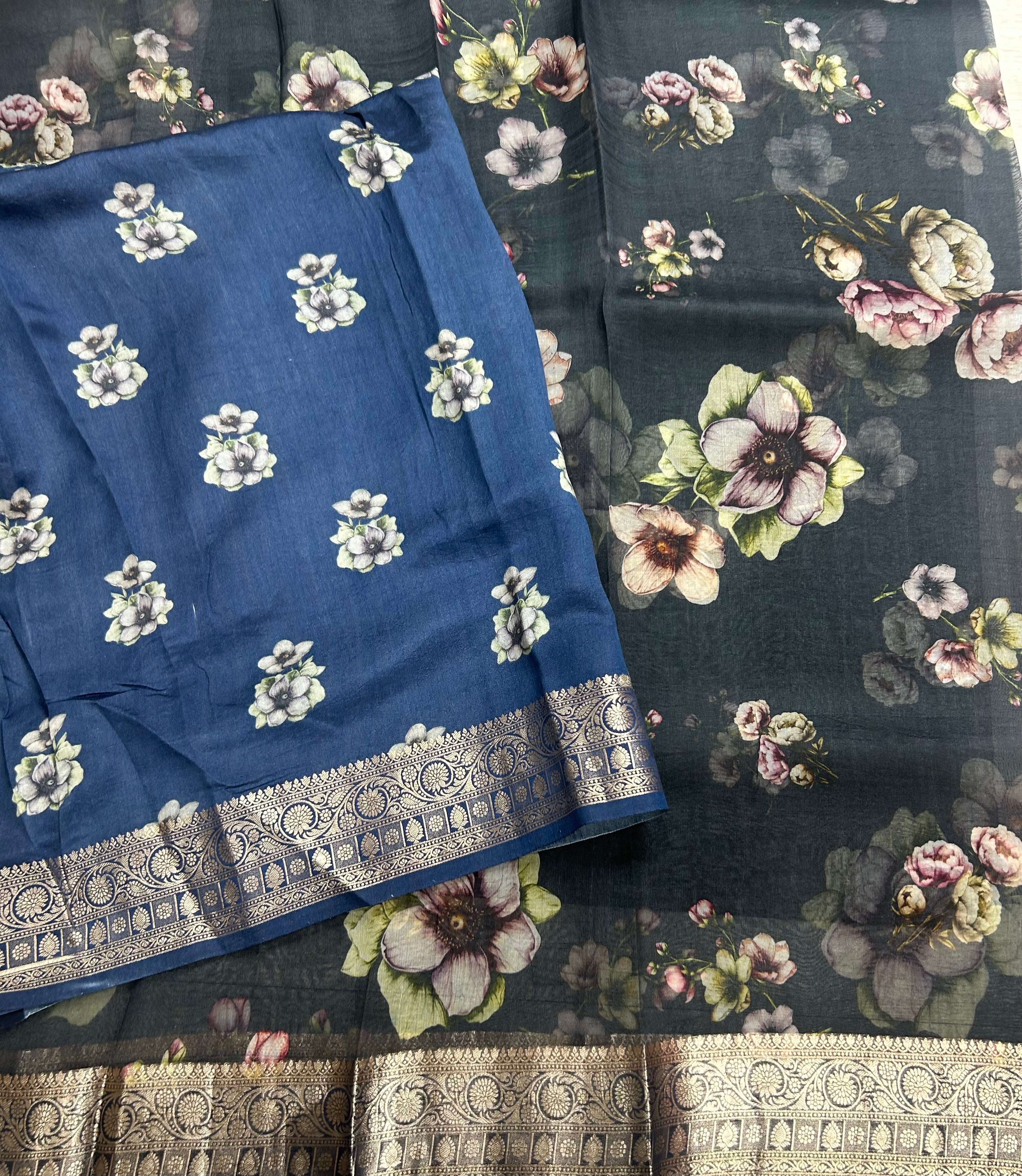 Black printed pure kora organza 105 saree