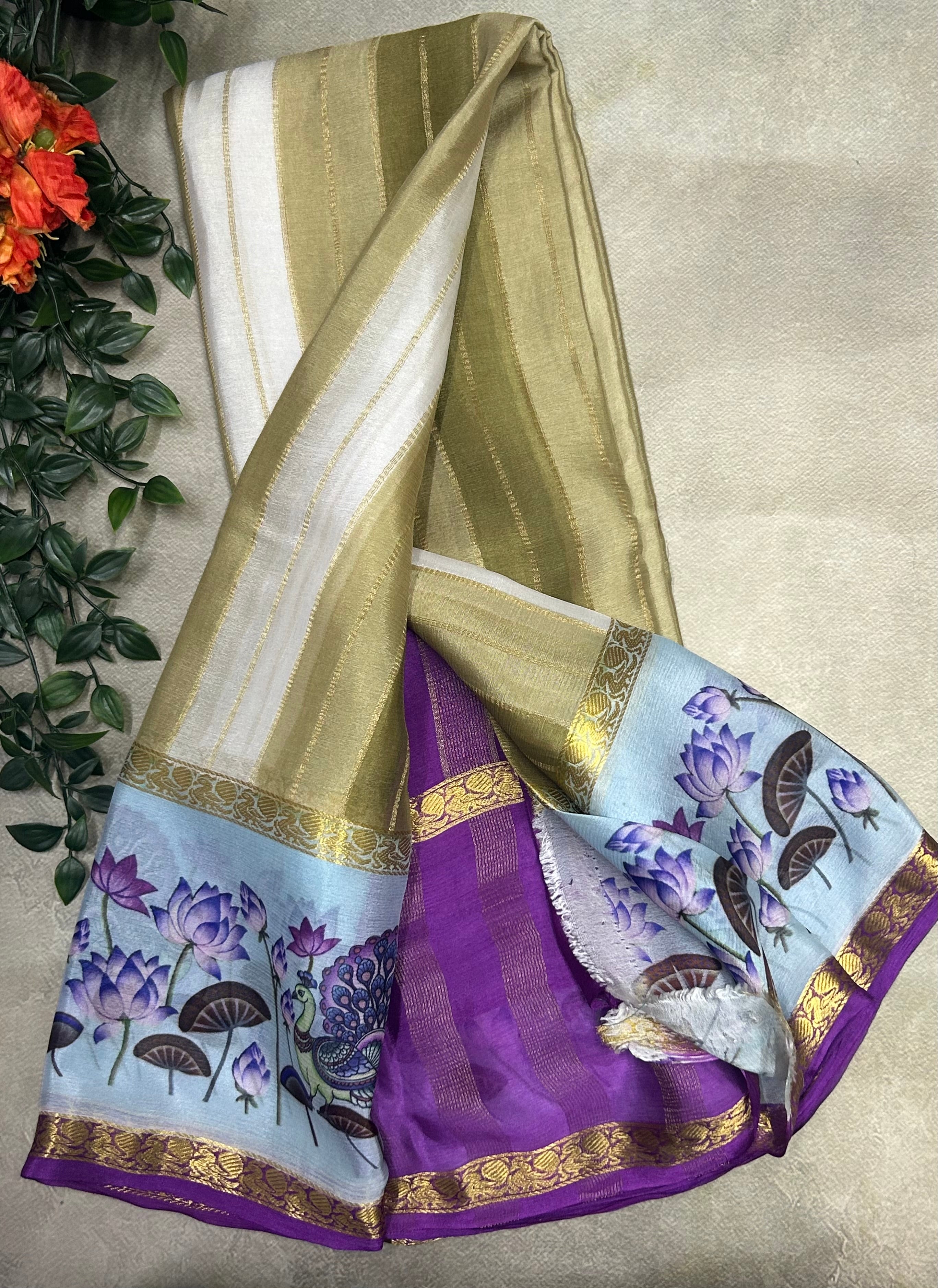 Rankart kalamkari border pure wrinkle 103 crepe silk saree