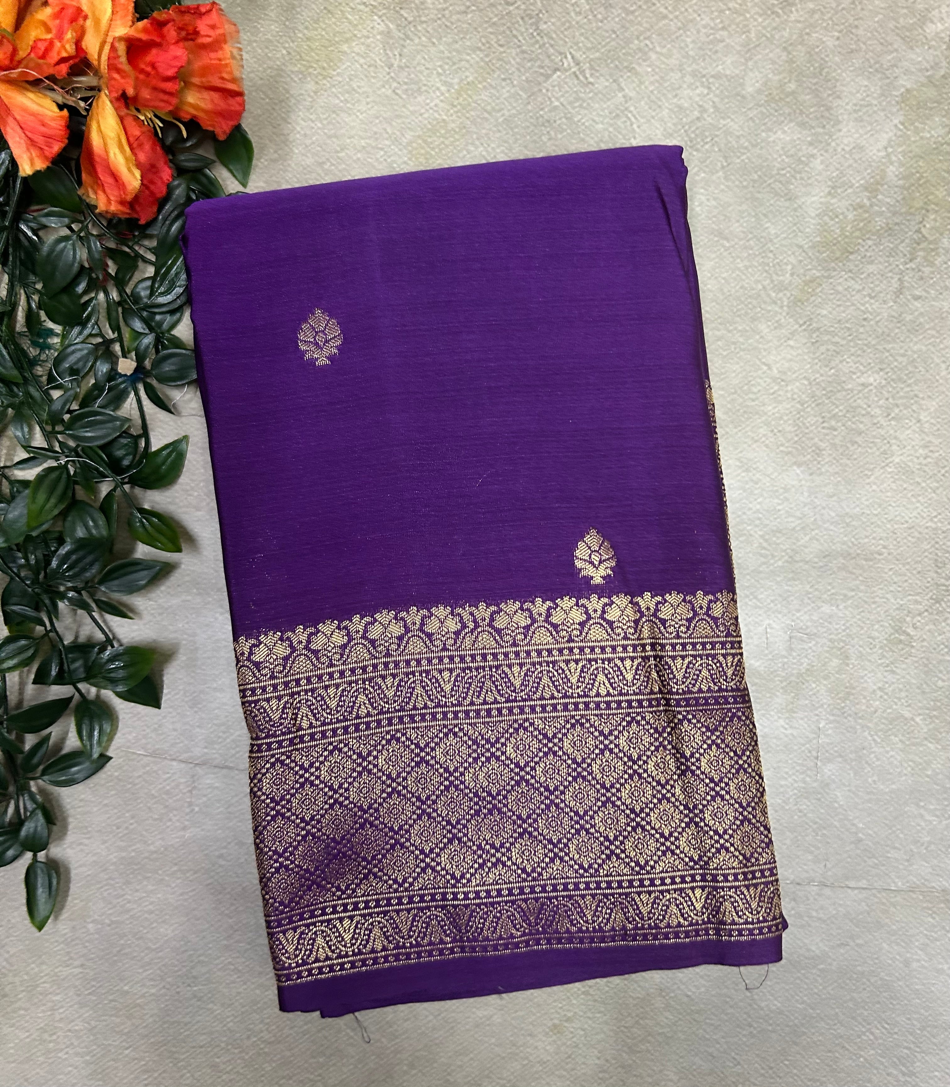 Purple small border semi Kanchi-105 saree