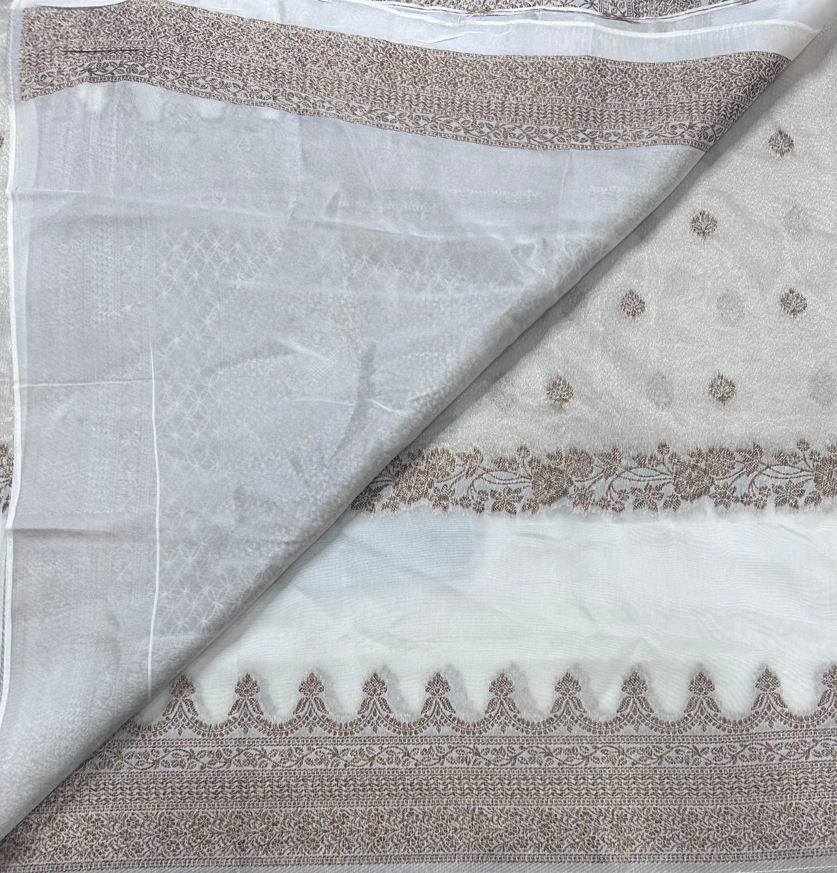White brocade tussar georgette crepe 106 silk saree