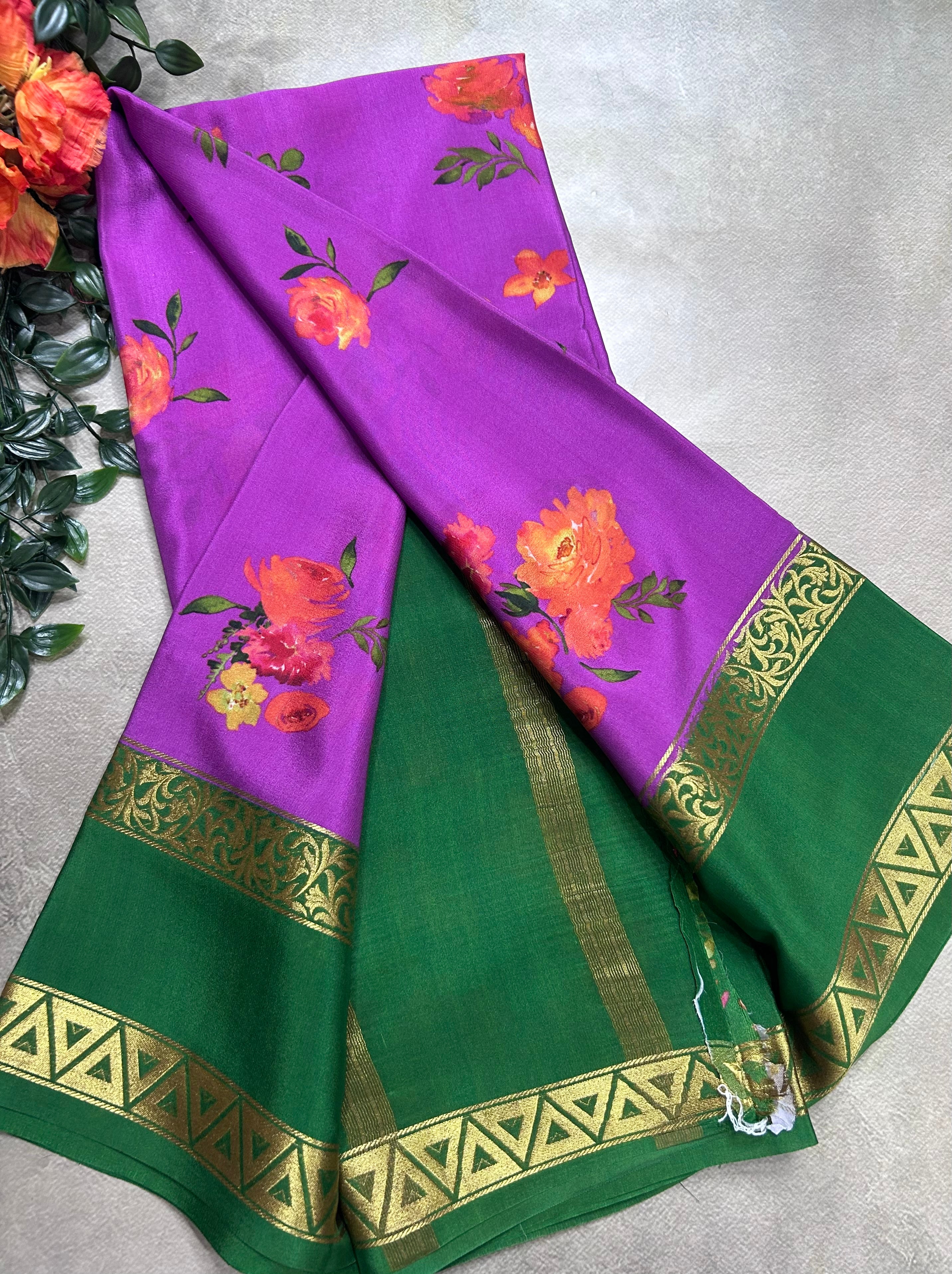 Purple digital print pure mysore silk saree(DMS106)
