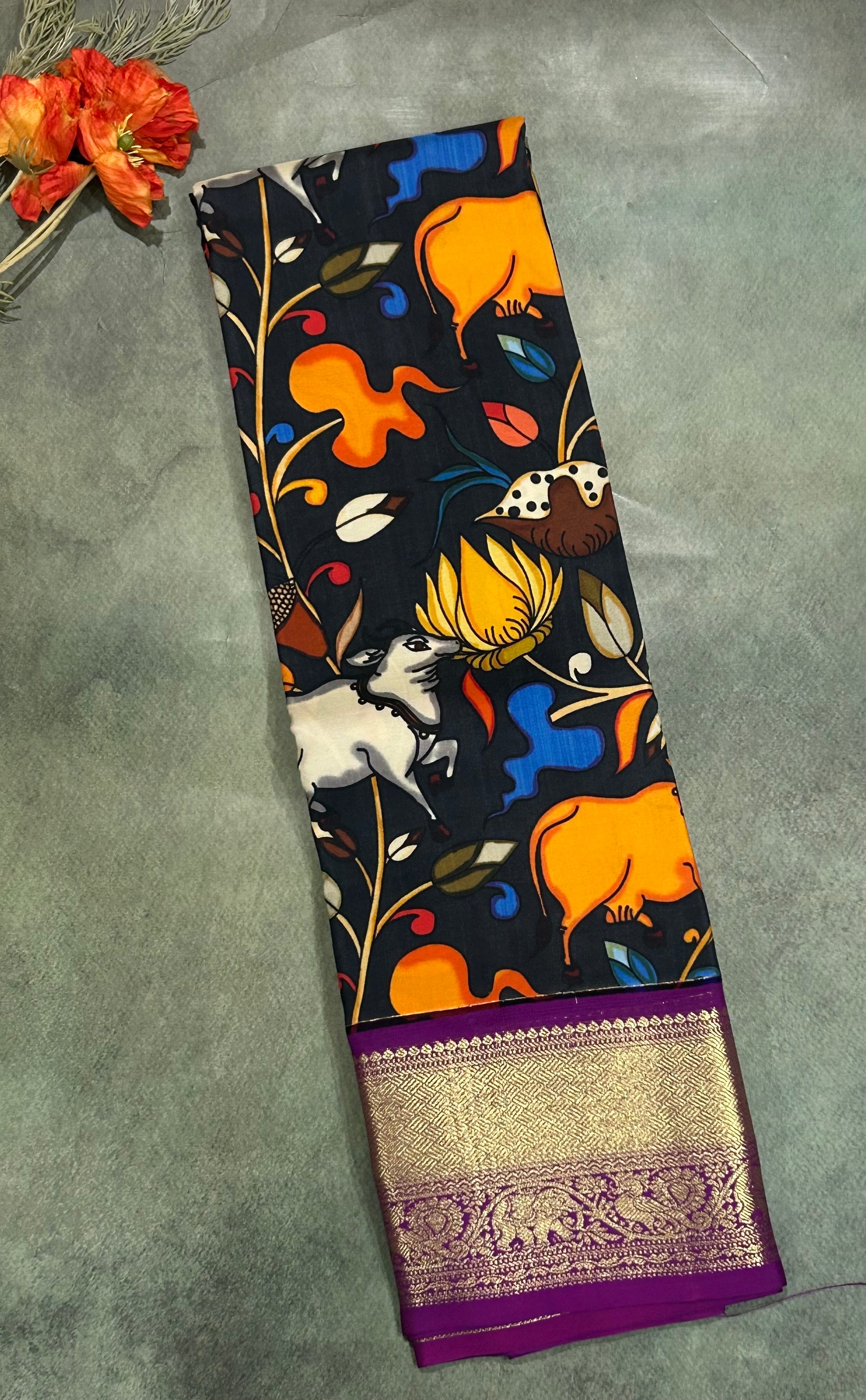 Dark grey  printing mistake 103 saree