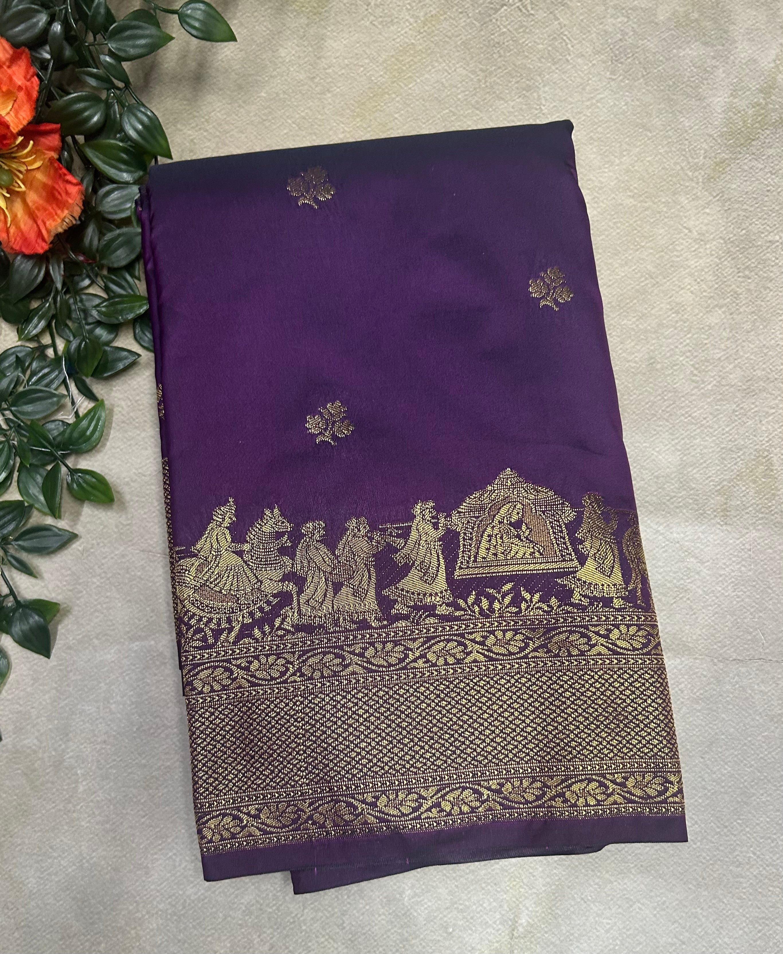 Dark purple small border semi Kanchi-105 saree