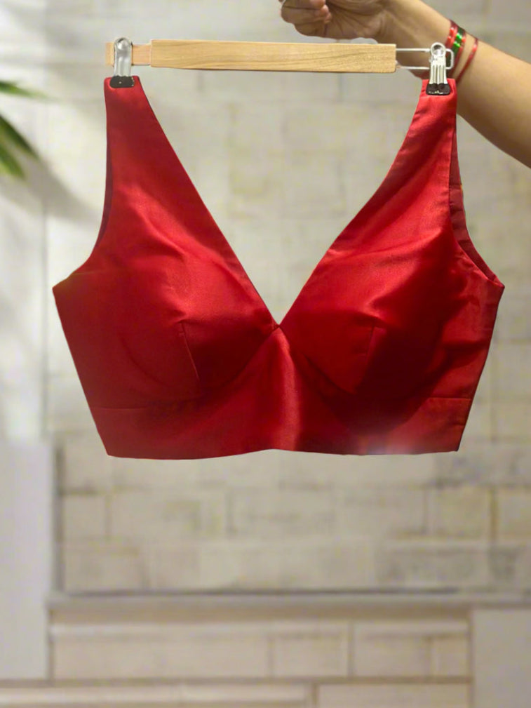 Red satin plain sleeveless blouse