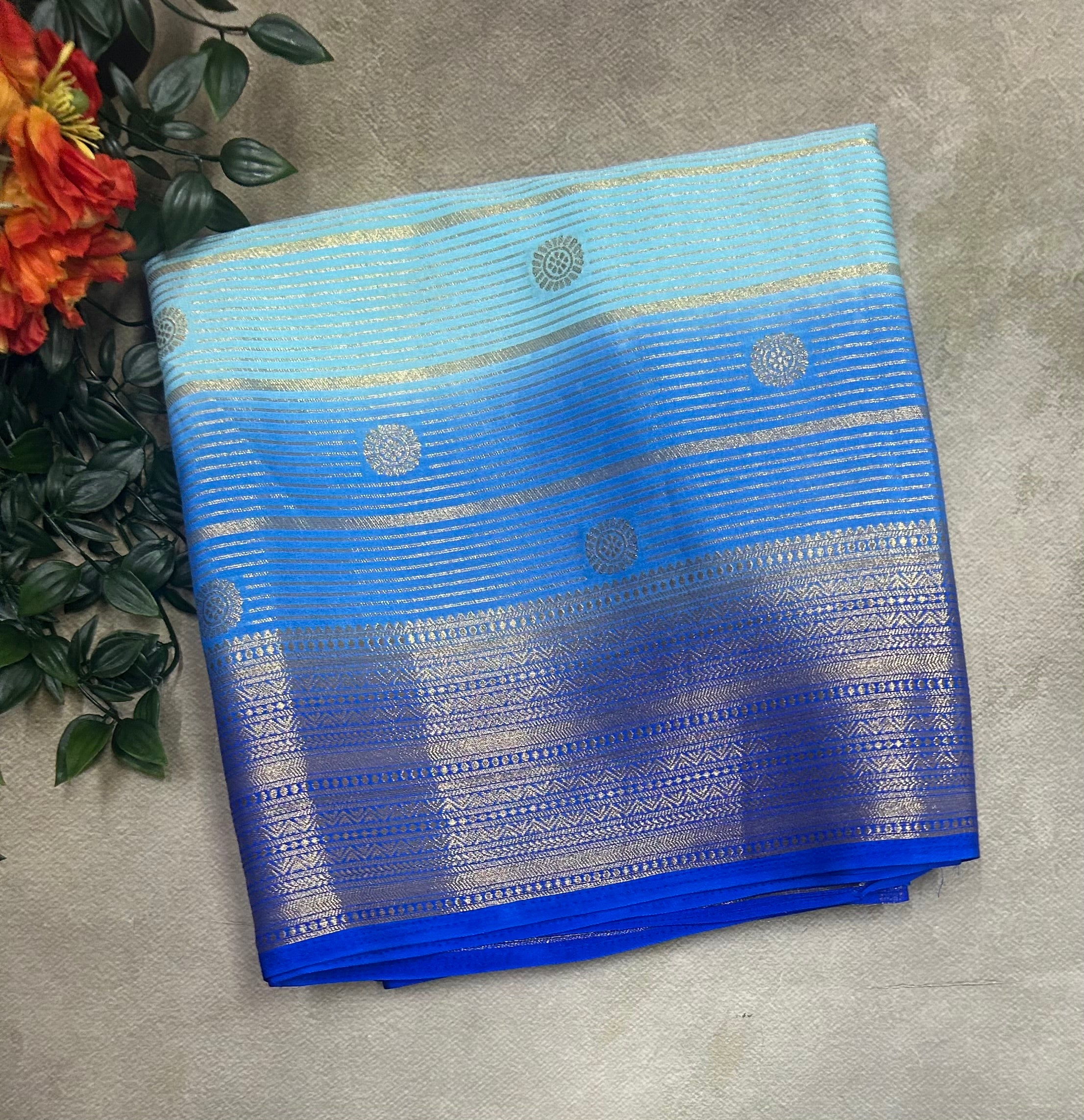 Rankart stripes n Butta semi Mysore silk saree