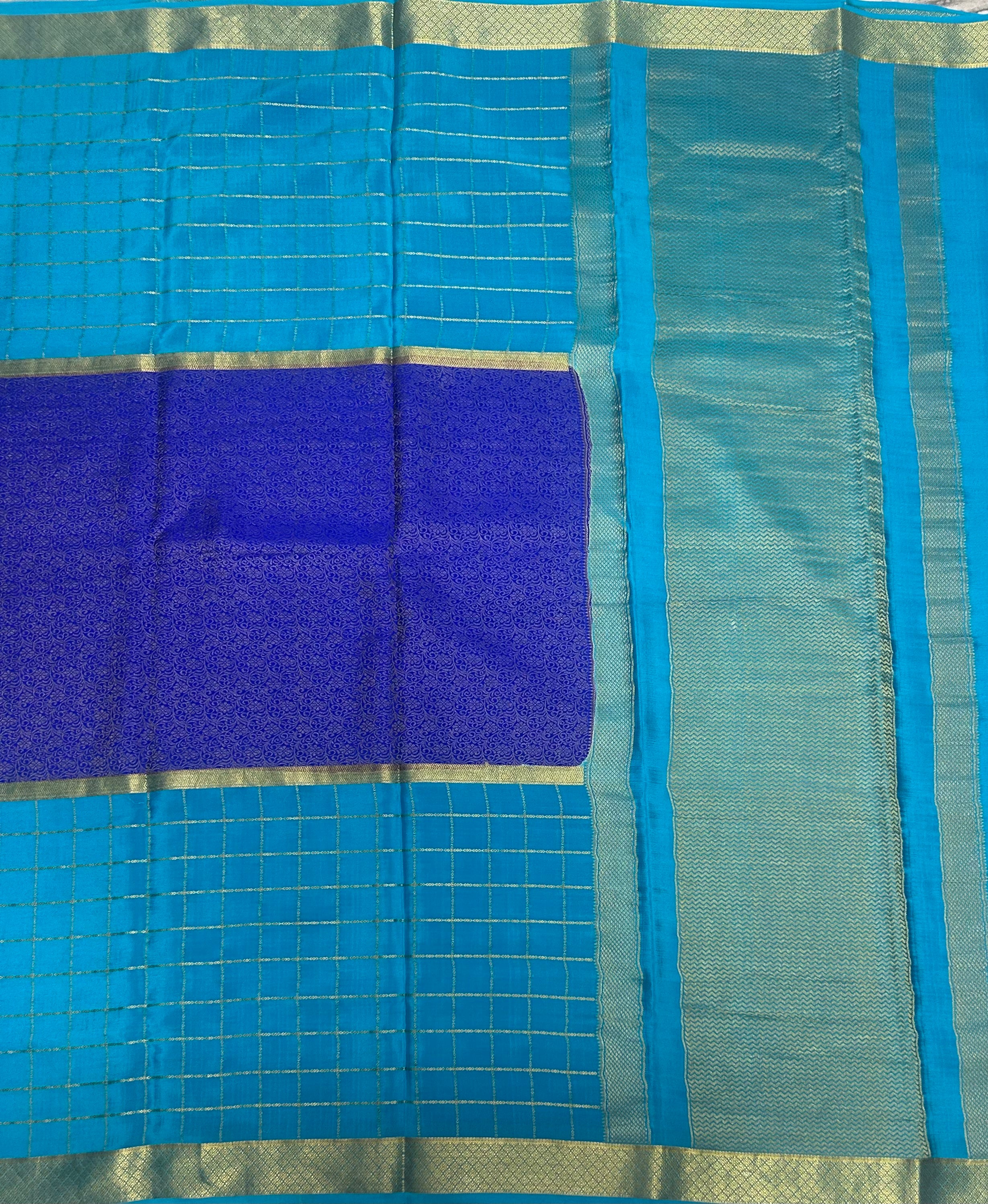 Blue n royal blue pure Mysore crepe silk 103 saree