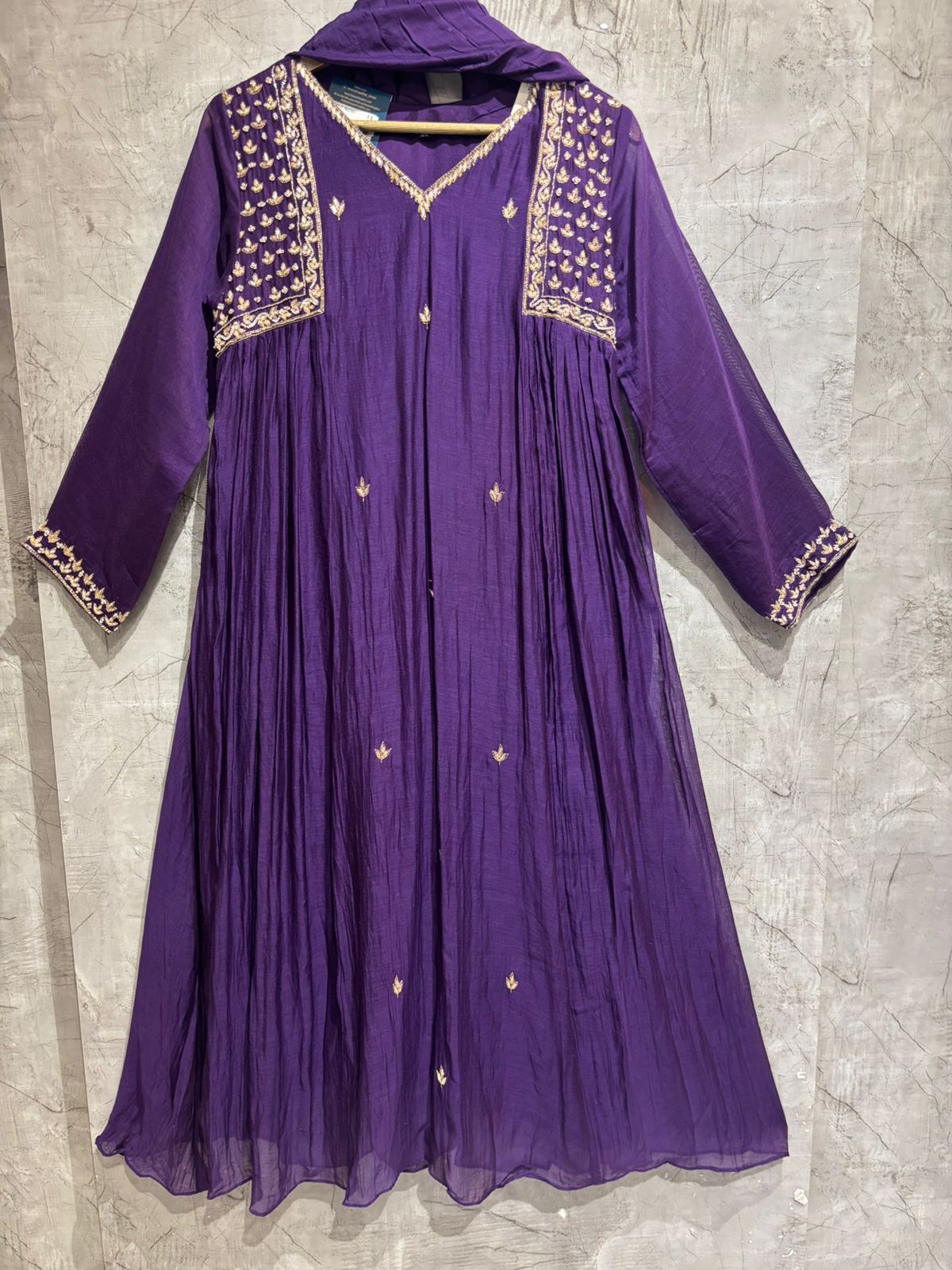 Purple Mul Chanderi Hand Embroidery Airline Kurtha 666