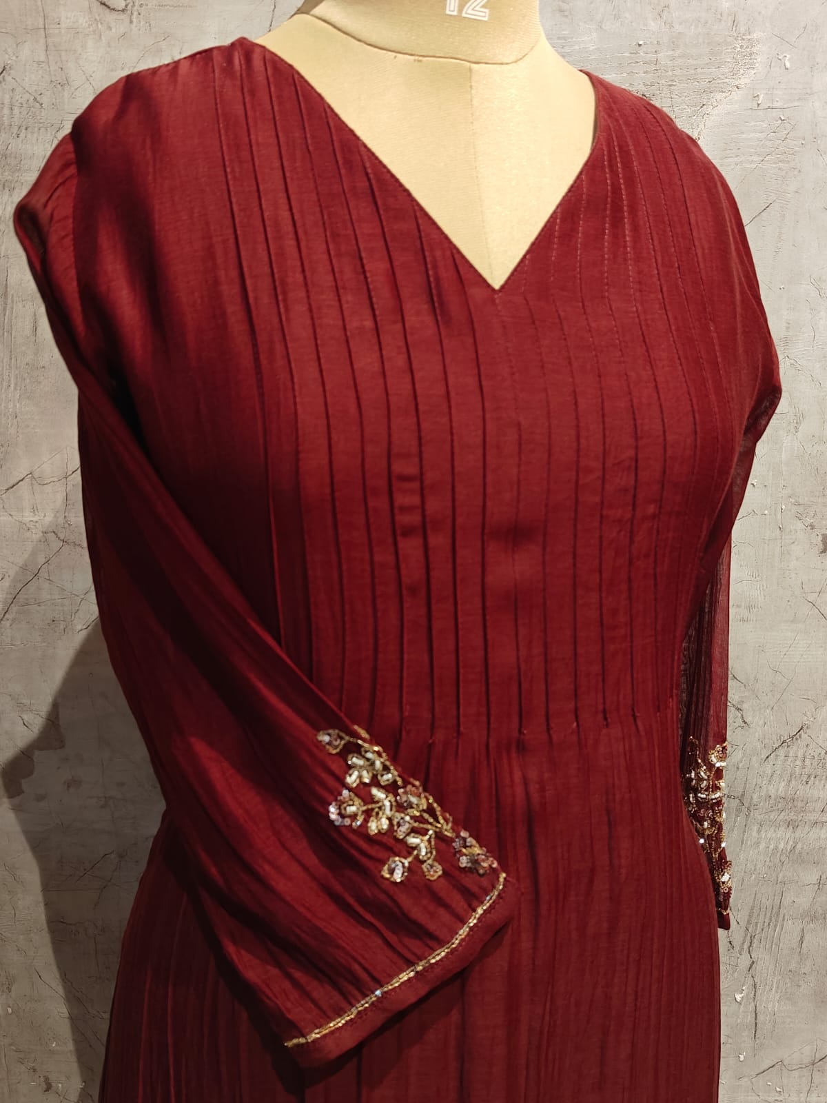 Brown Mul Chanderi Hand Embroidery Anarkali Kurtha 131
