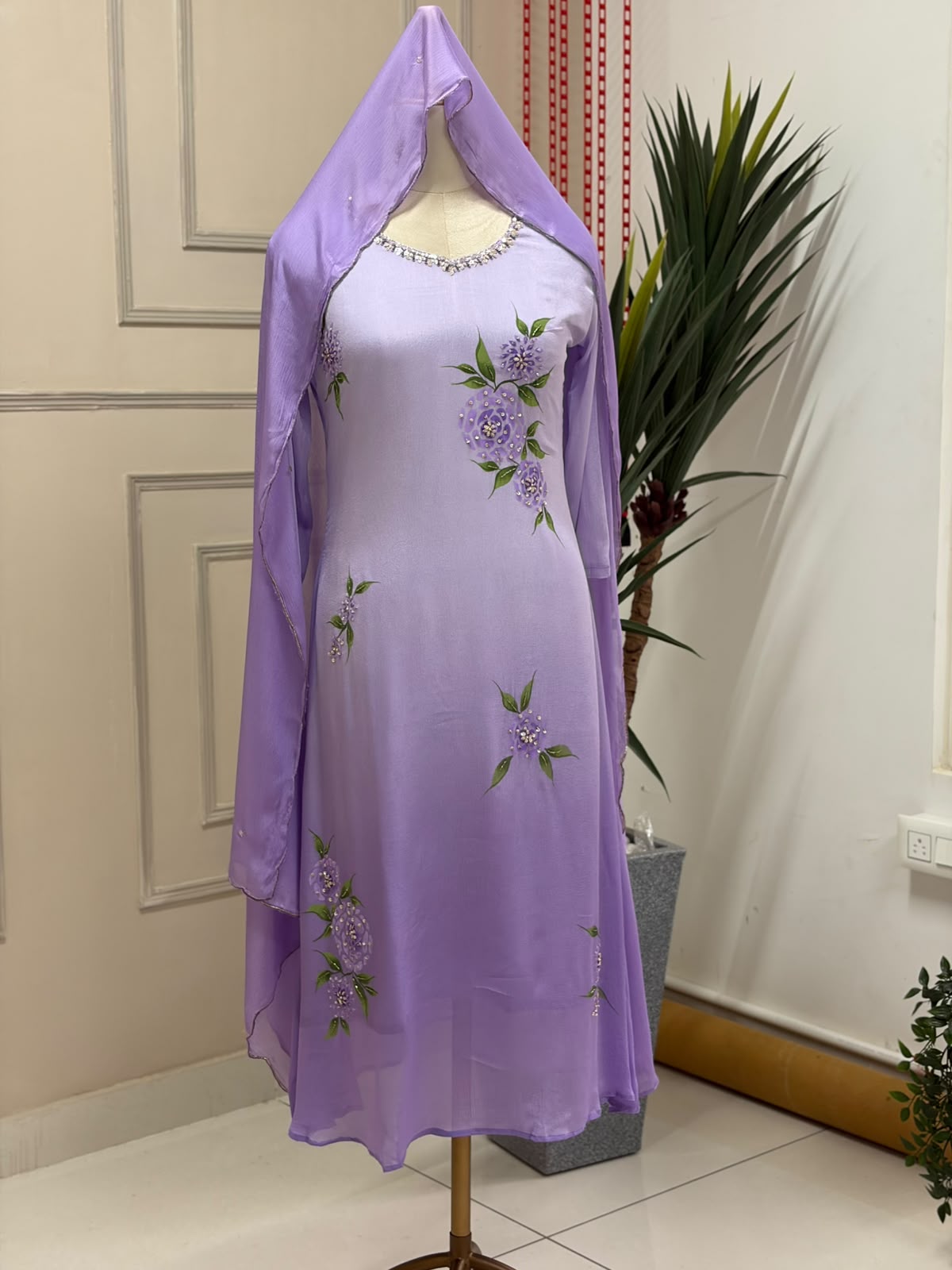 Lavender Hand Painted Airline Kurtha 765