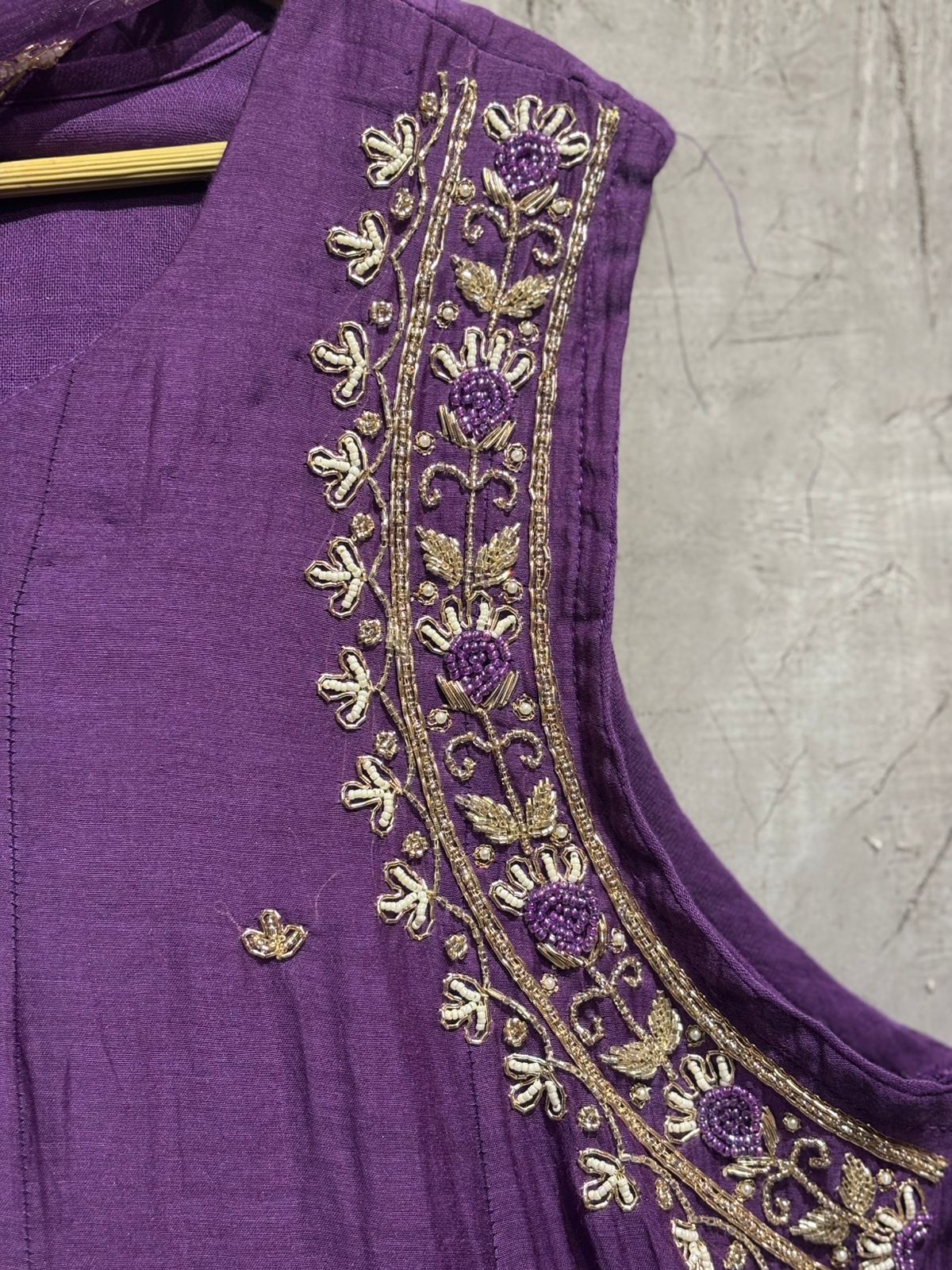“Pani" Purple Mul Chanderi Silk Anarkali Handwork Kurtha 515