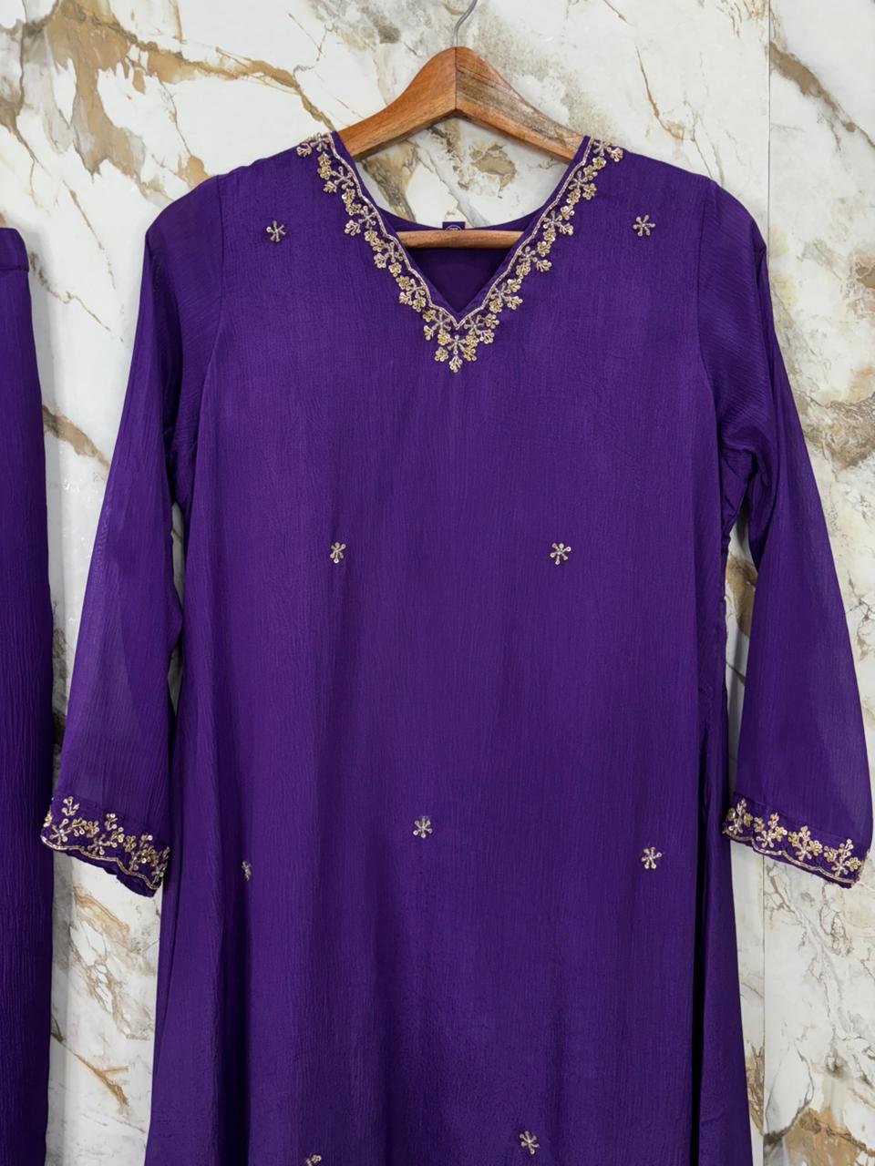 Purple Chinnon Airline HandWork  Kurtha 284
