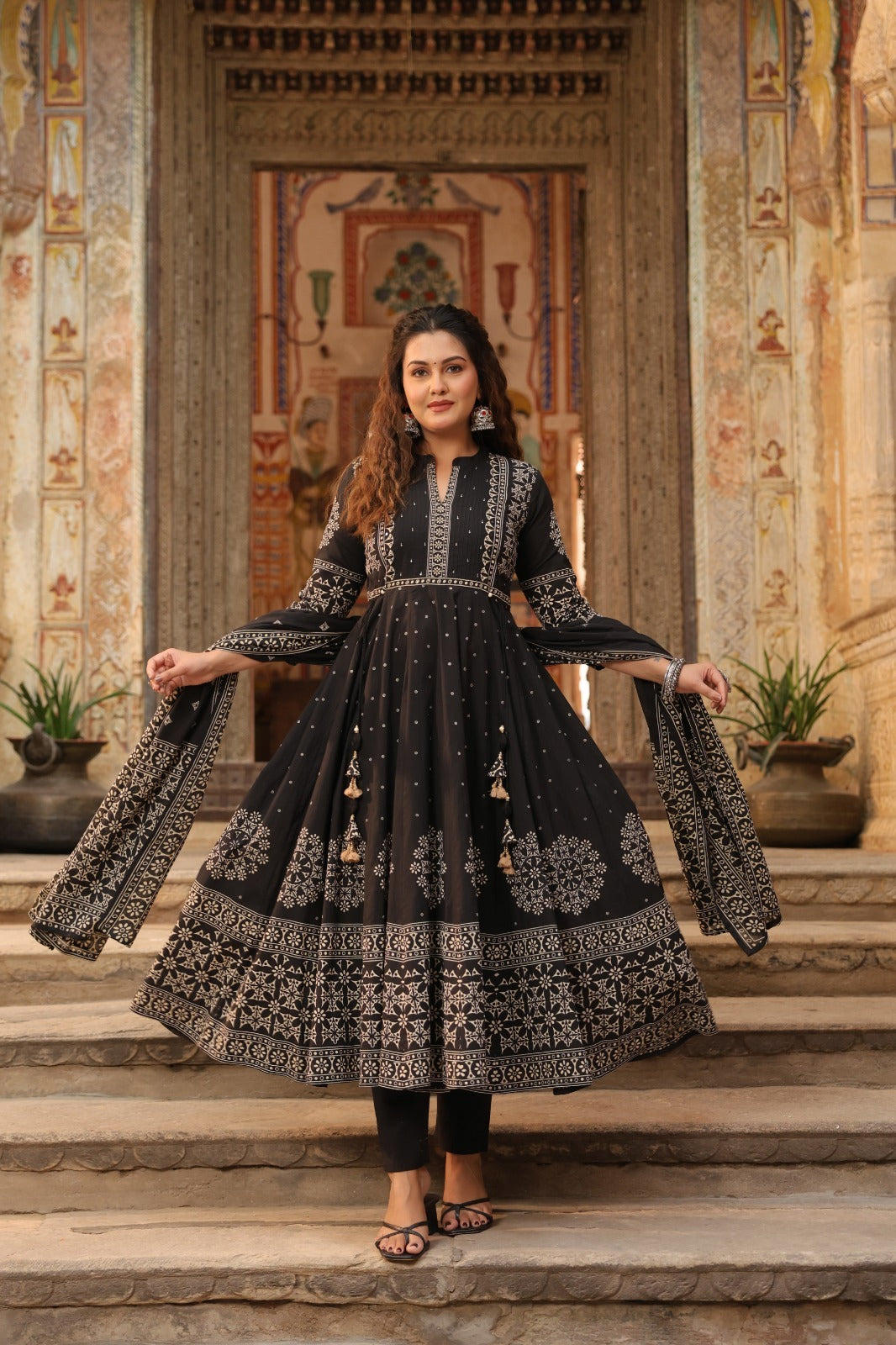 Black Cotton Anarkali Kurtha  151