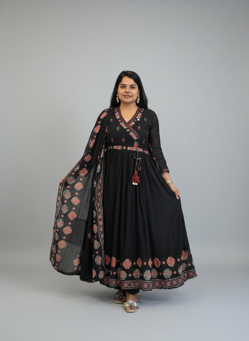 Black mul Cotton Anarkali  Kurtha 32