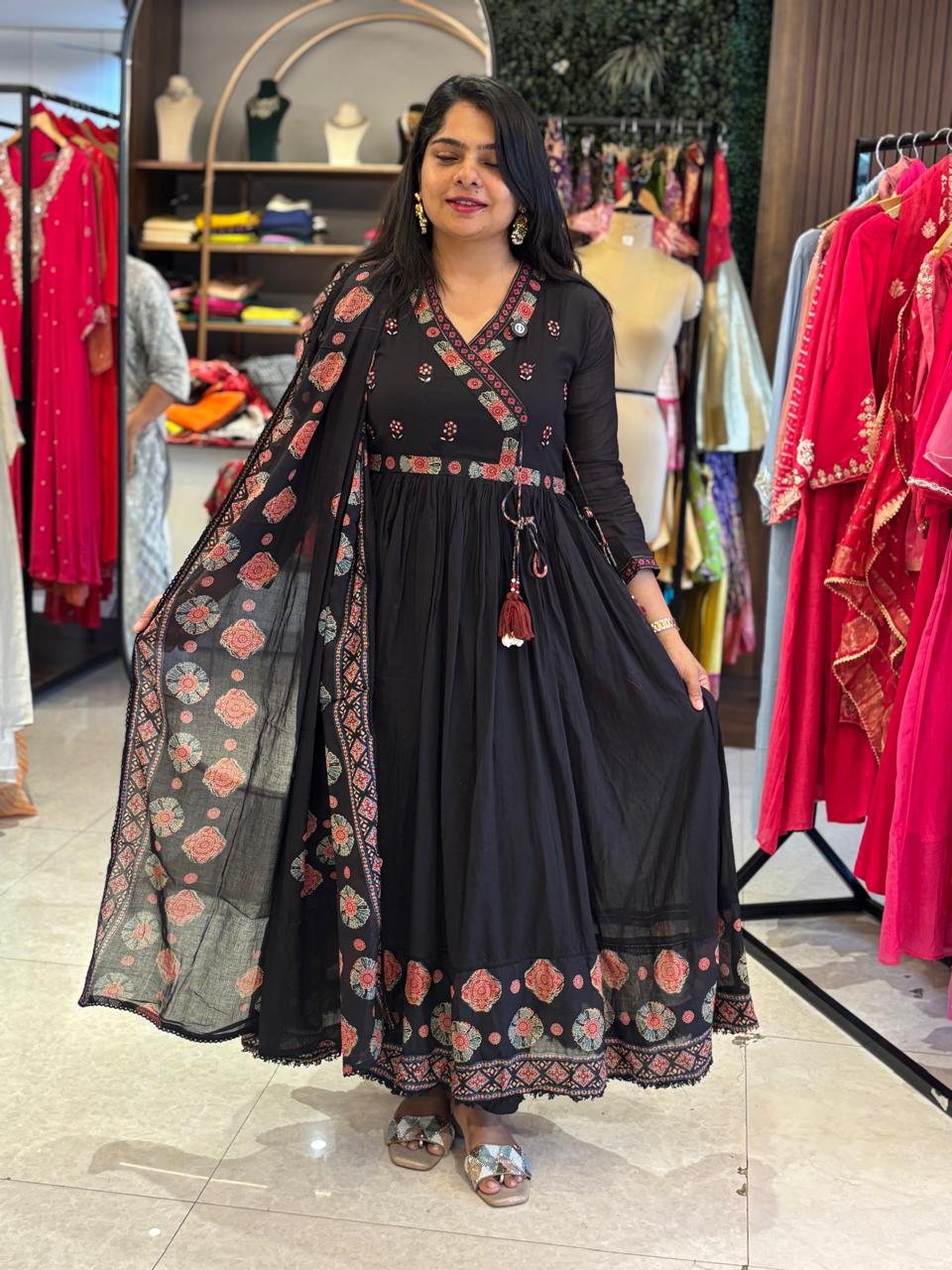 Black mul Cotton Anarkali  Kurtha 32