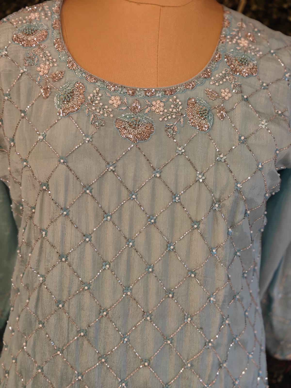 Blue Chinnon Hand Embroidery Sharara Kurtha 301