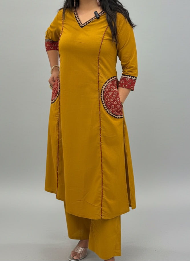 Mustard Yellow Cotton Hand Embroidery Cord Set 661