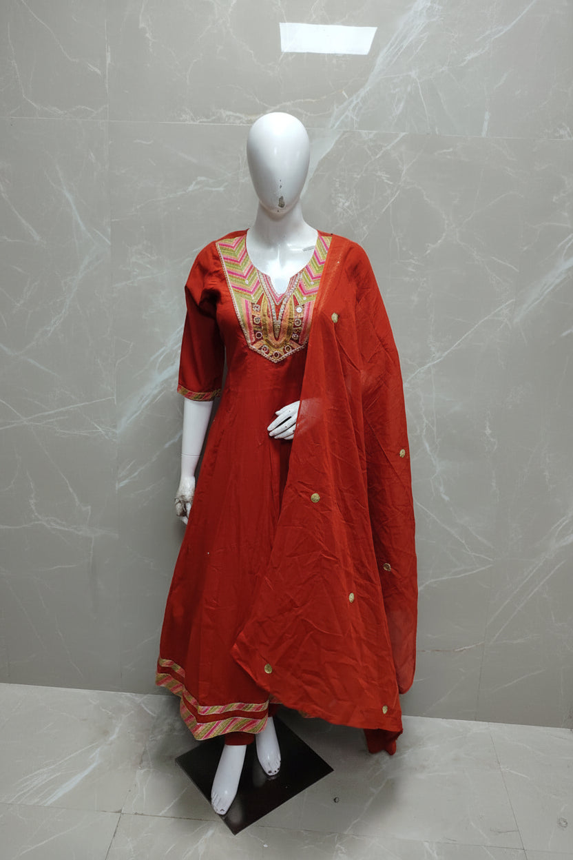 Maroon Mul Cotton Block Print Anarkali Kurtha 837