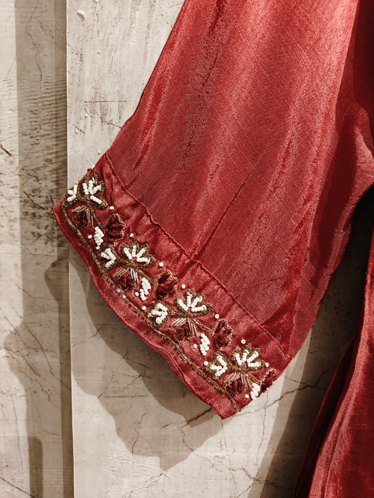 Maroon Mul Chanderi  Silk Anarkali Handwork Kurtha Set